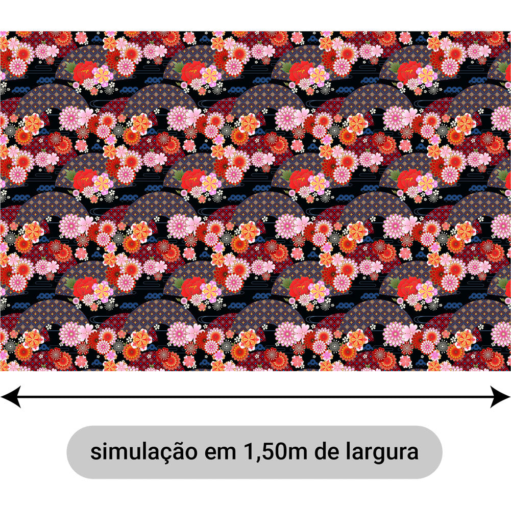 Oxford Digital Floral Geométrico Fundo Preto
