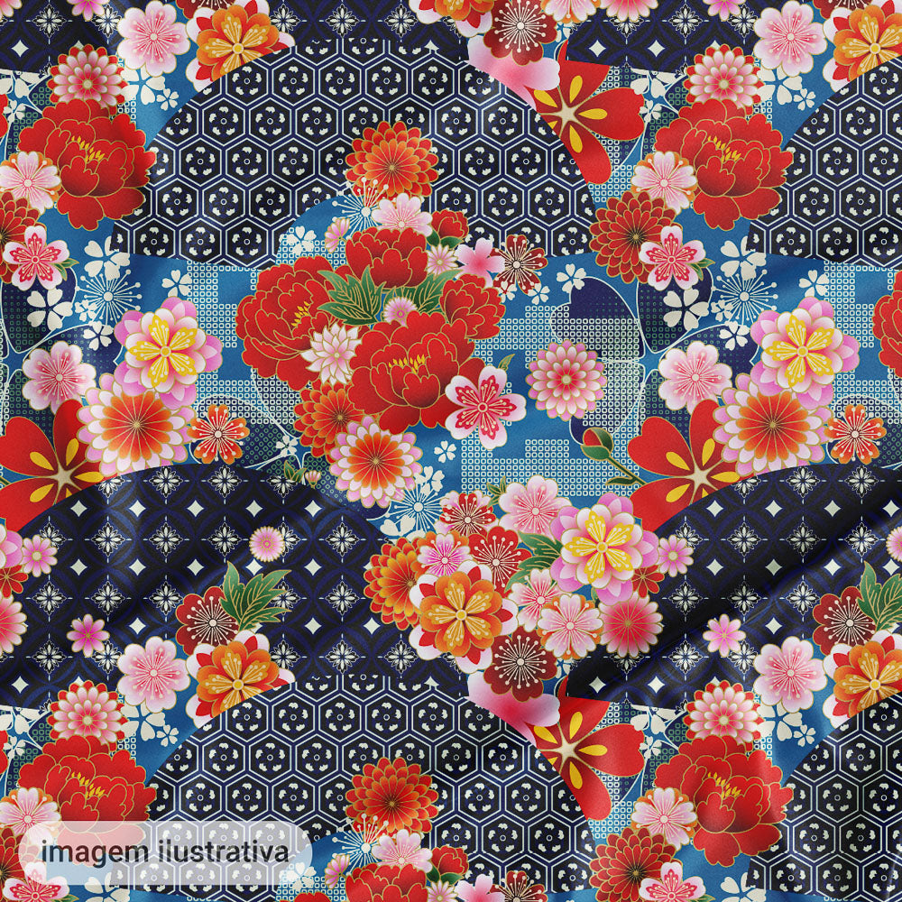 Oxford Digital Floral Geométrico Azul