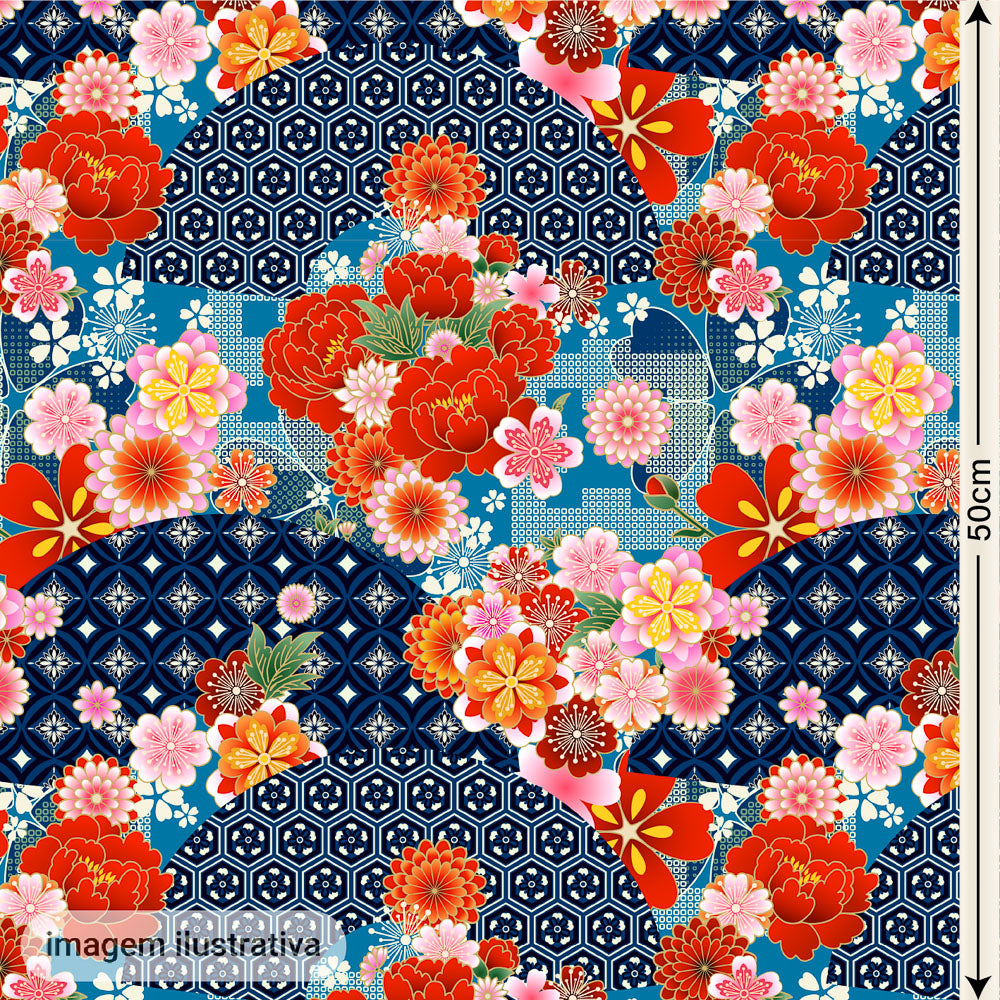 Oxford Digital Floral Geométrico Azul