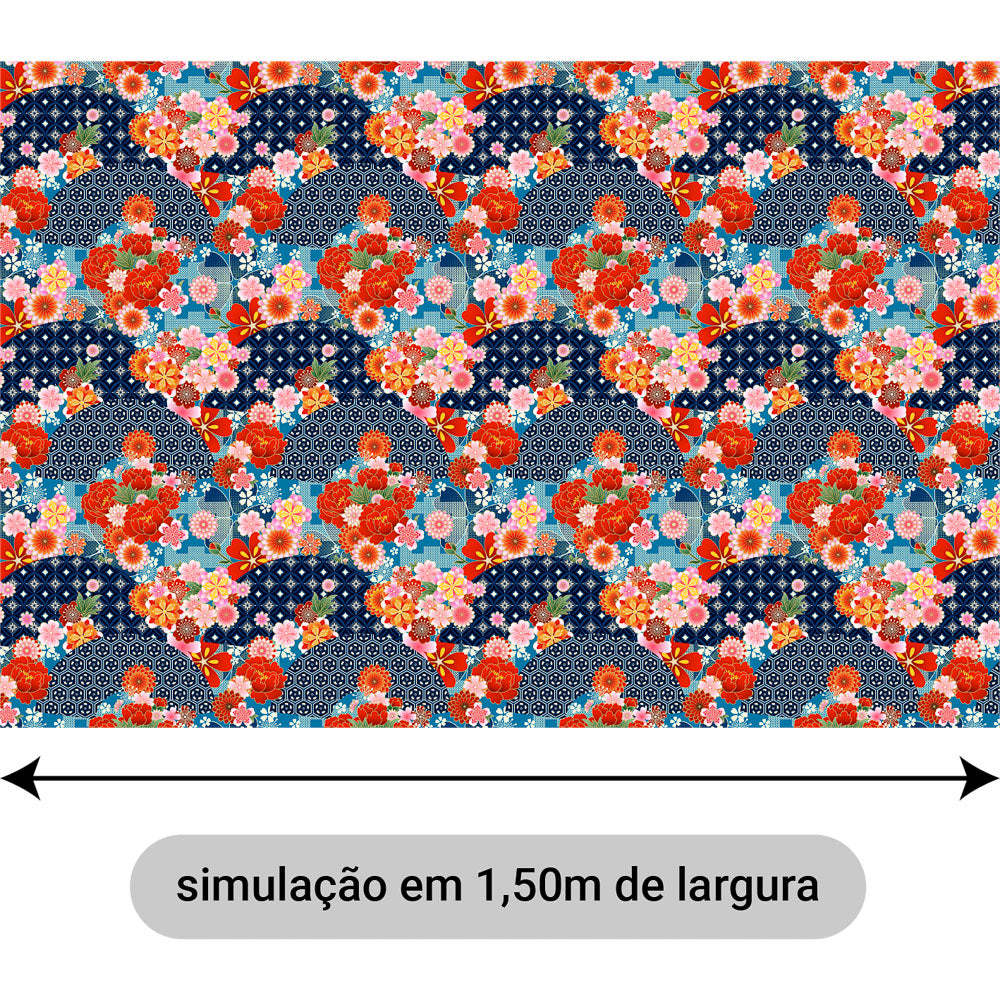 Oxford Digital Floral Geométrico Azul