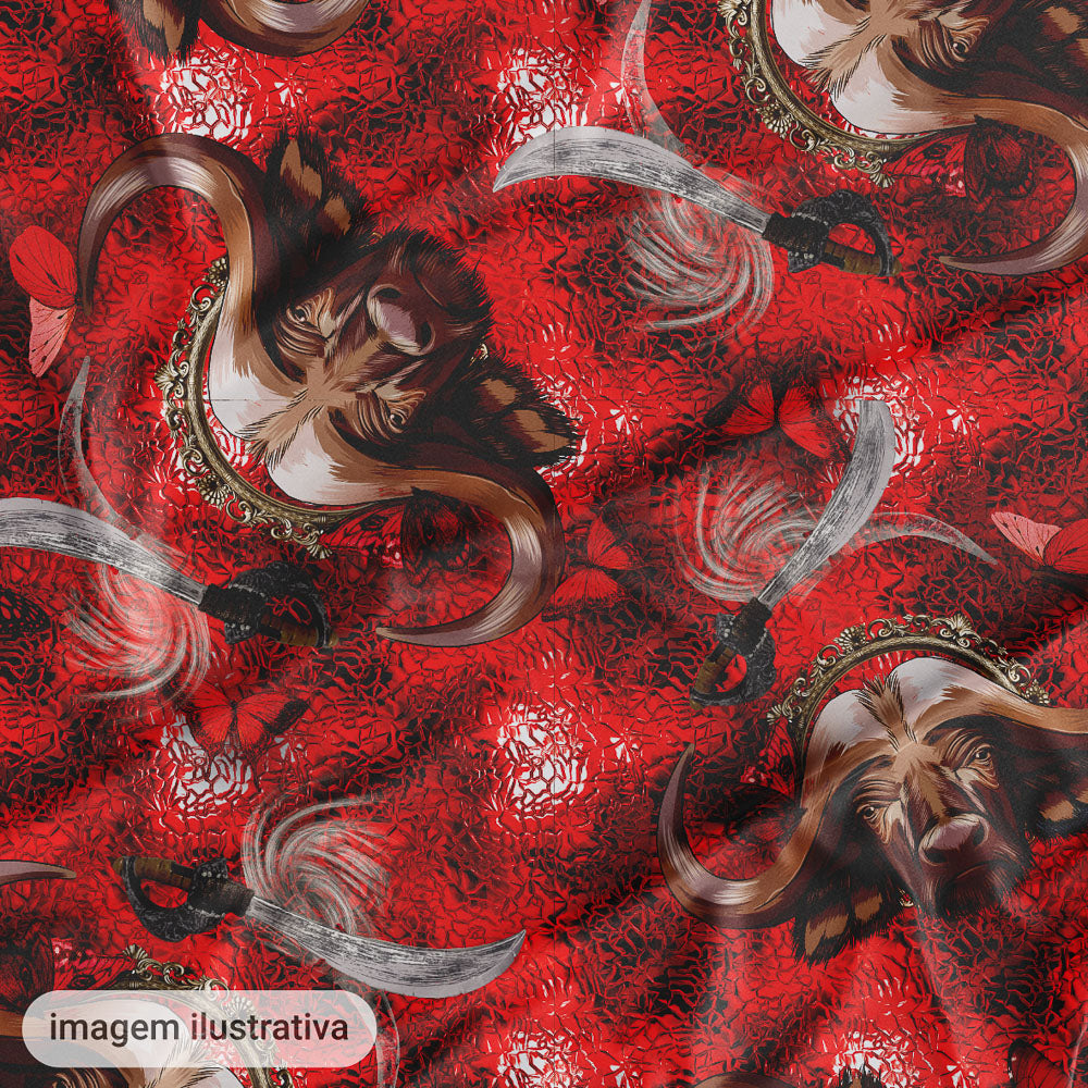 Oxford Digital Búfalos Marrom Fundo Vermelho