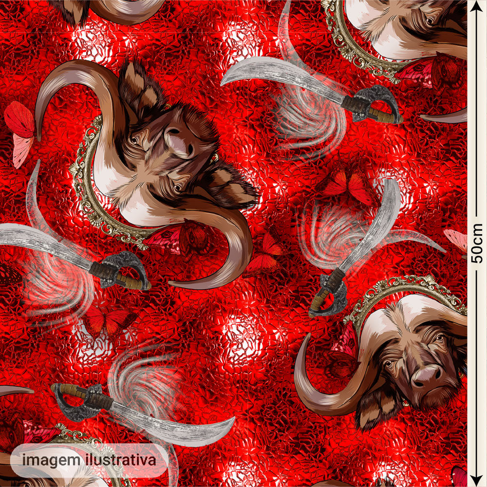 Oxford Digital Búfalos Marrom Fundo Vermelho