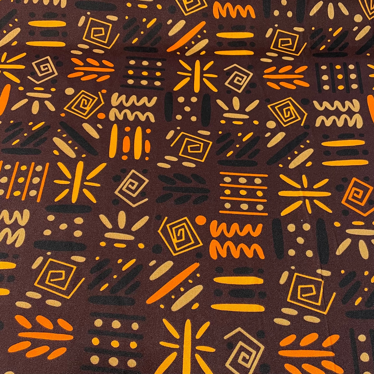 Oxford Afro Espirais e Grafismos Amarelo e Marrom