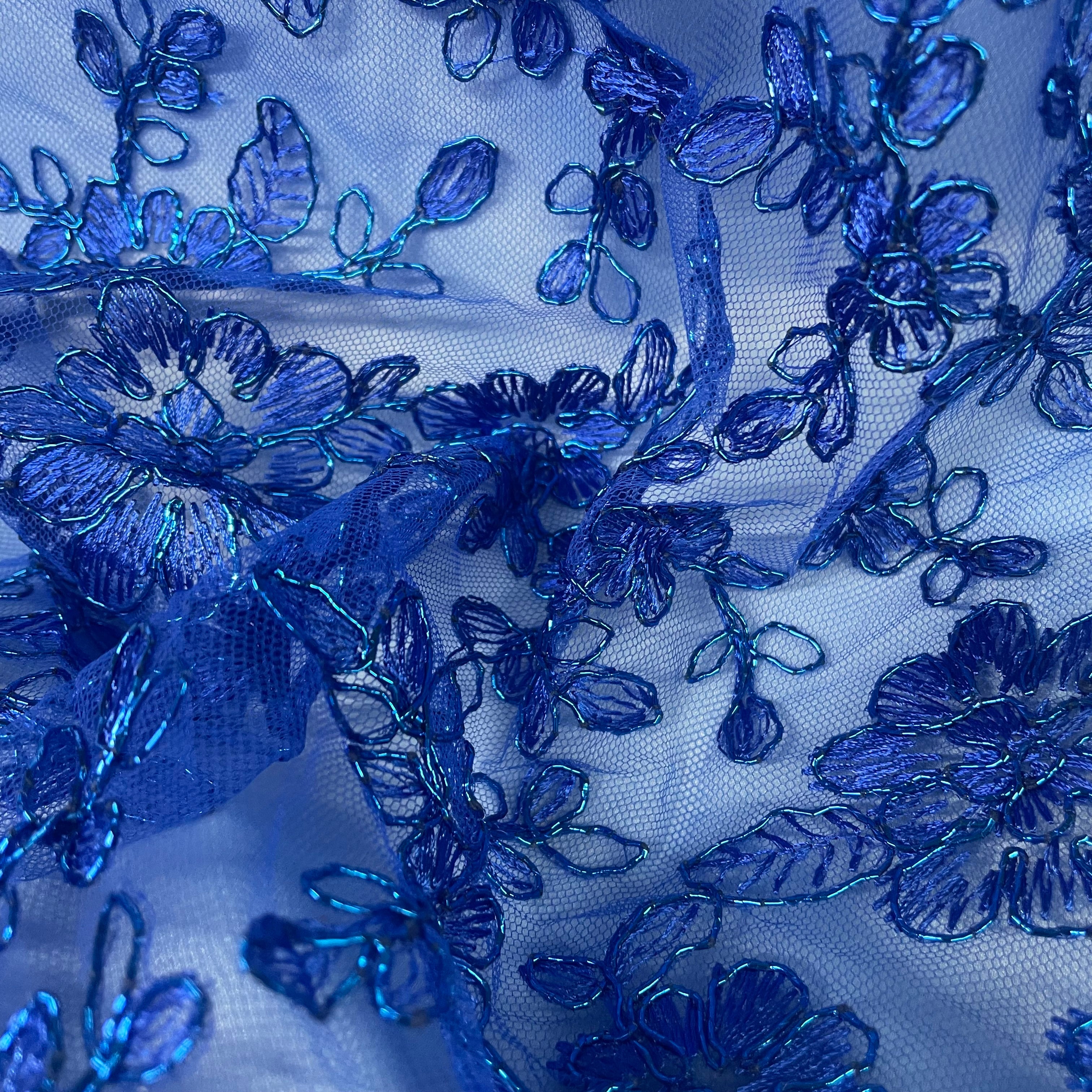 Tule Bordado Metálico GODESS 555 Azul Royal
