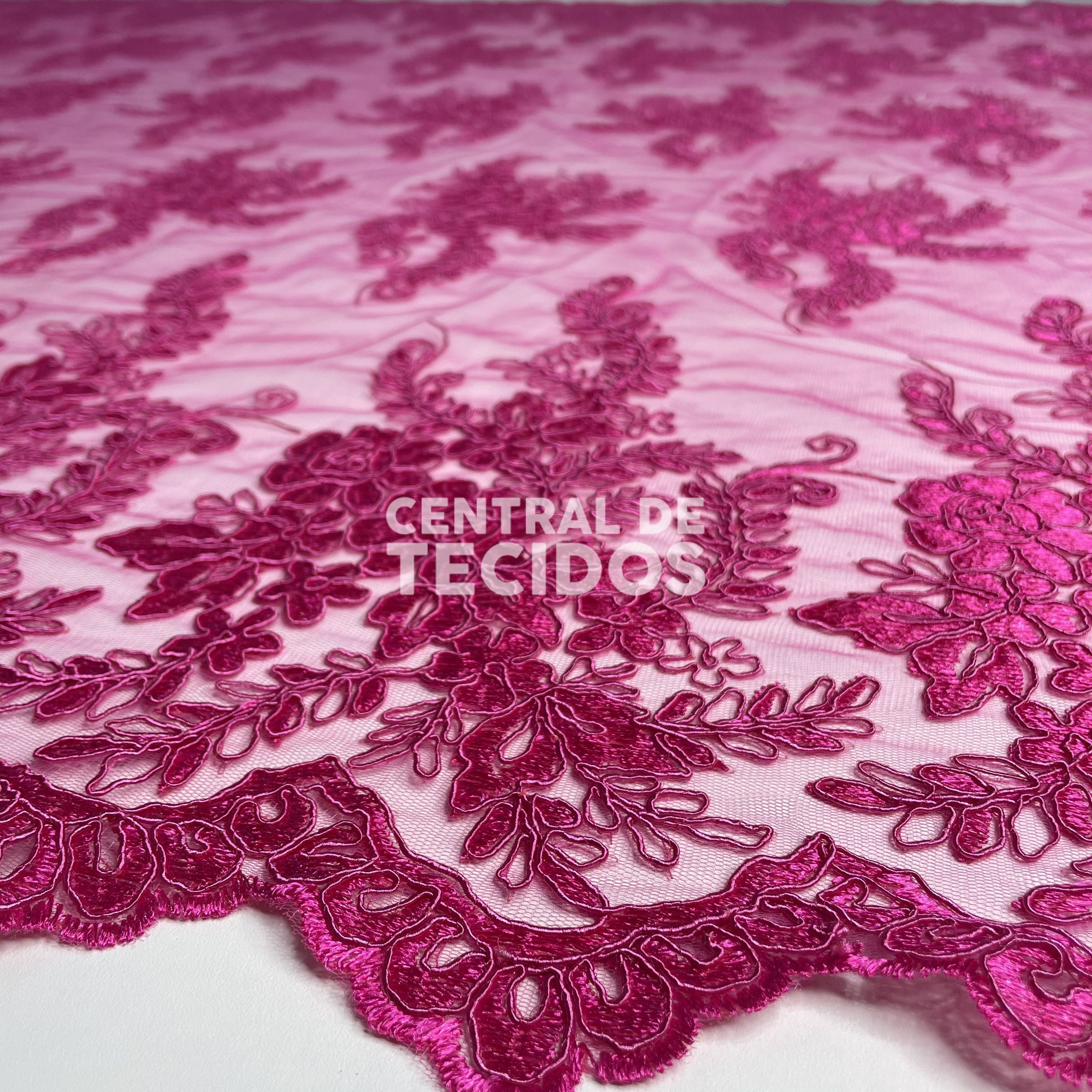 Tule Bordado Lyon Promocional Rosa Pink