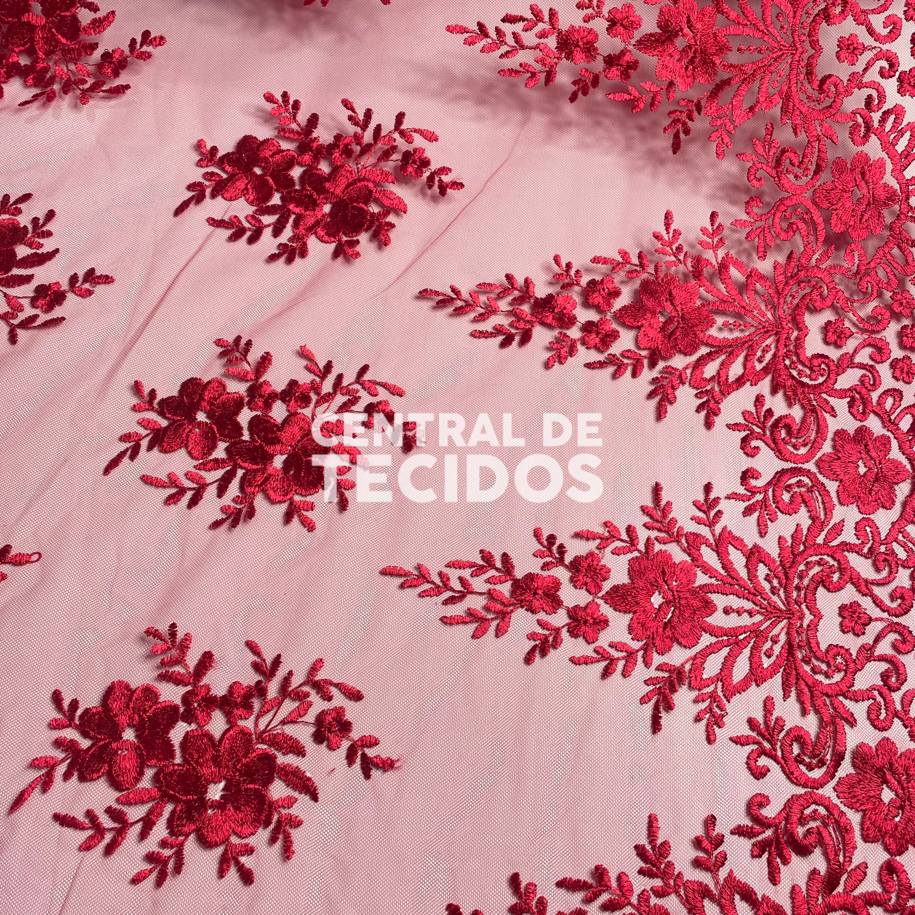 Tule Bordado Juliana Vermelho