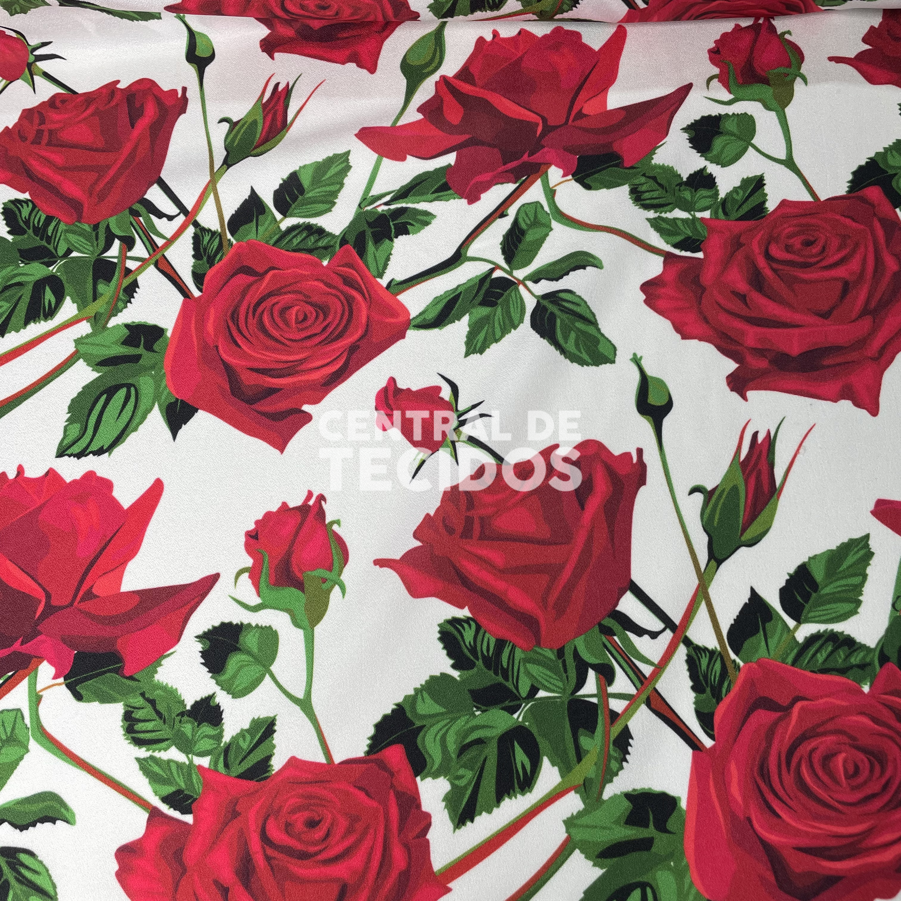Crepe Torige Digital Rosas Vermelhas