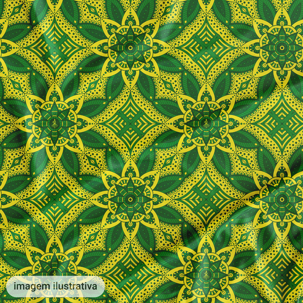 Oxford Digital Mandala Geométrica Verde e Amarelo