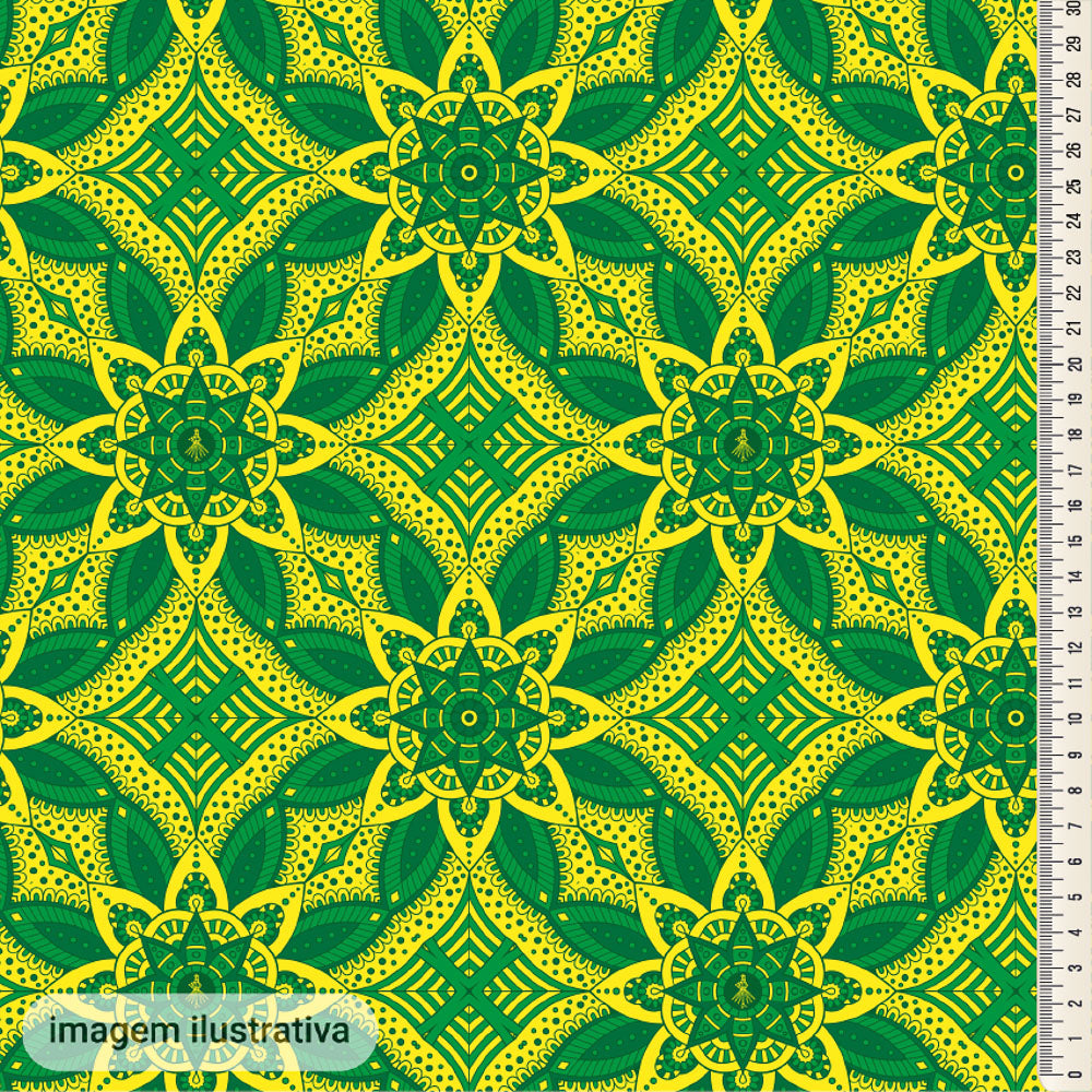 Oxford Digital Mandala Geométrica Verde e Amarelo