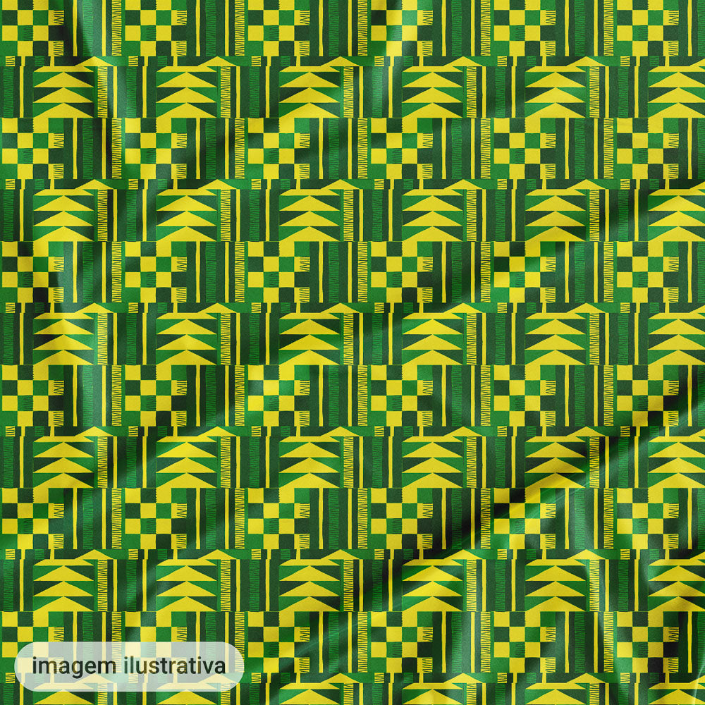 Oxford Digital Geométrico Kente Verde e Amarelo