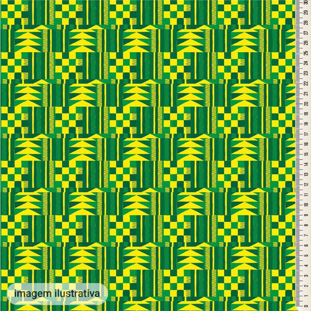 Oxford Digital Geométrico Kente Verde e Amarelo