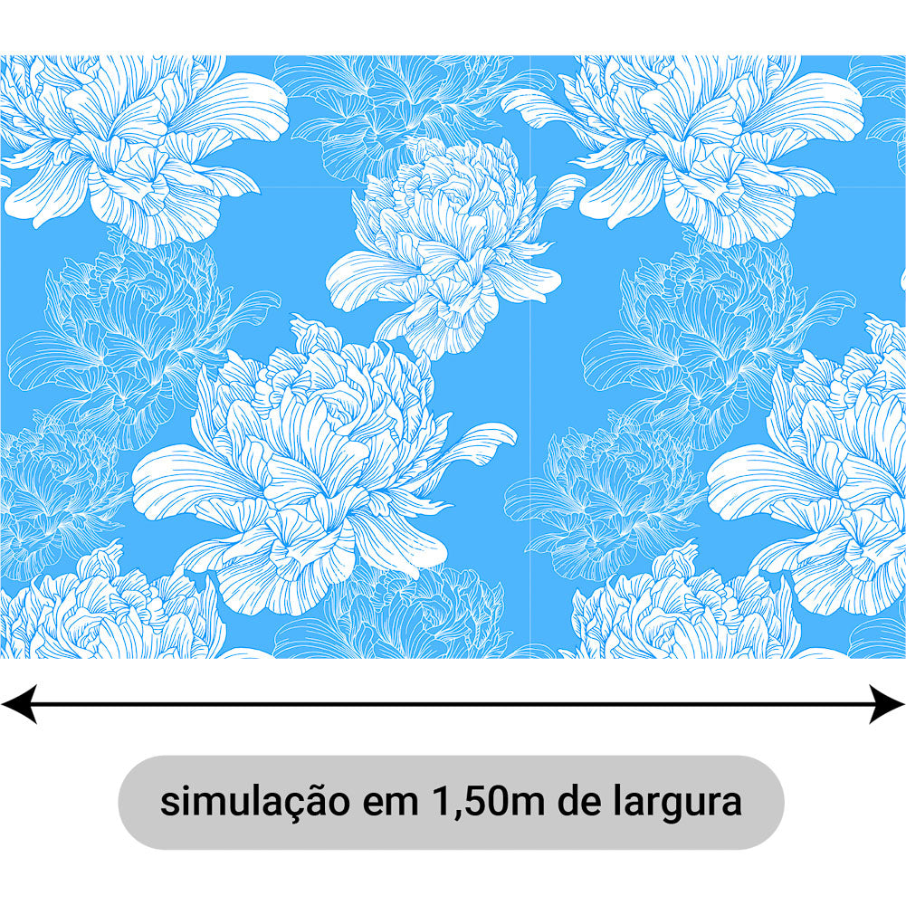 Oxford Digital Peônias Fundo Azul