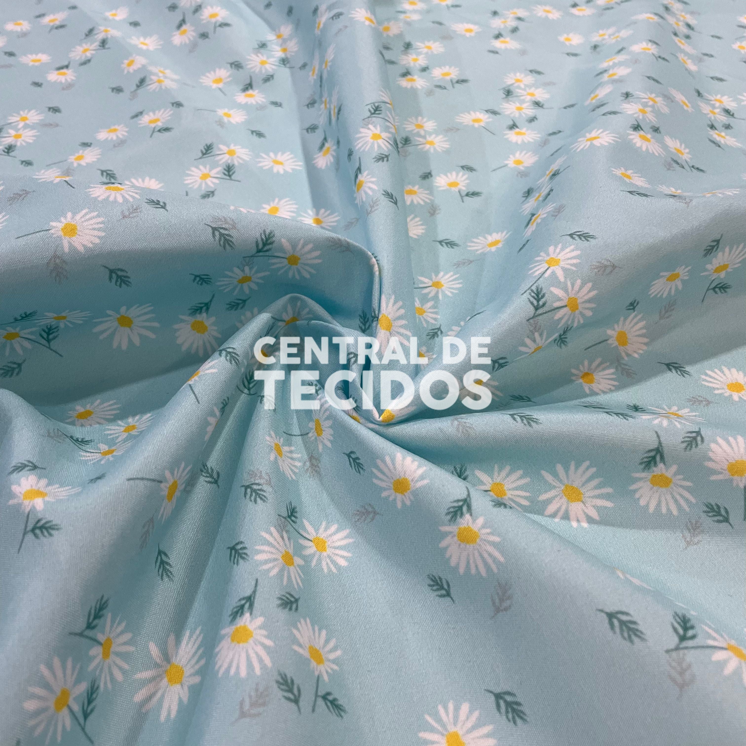 Oxfordine Digital Floral Fundo Azul Bebê