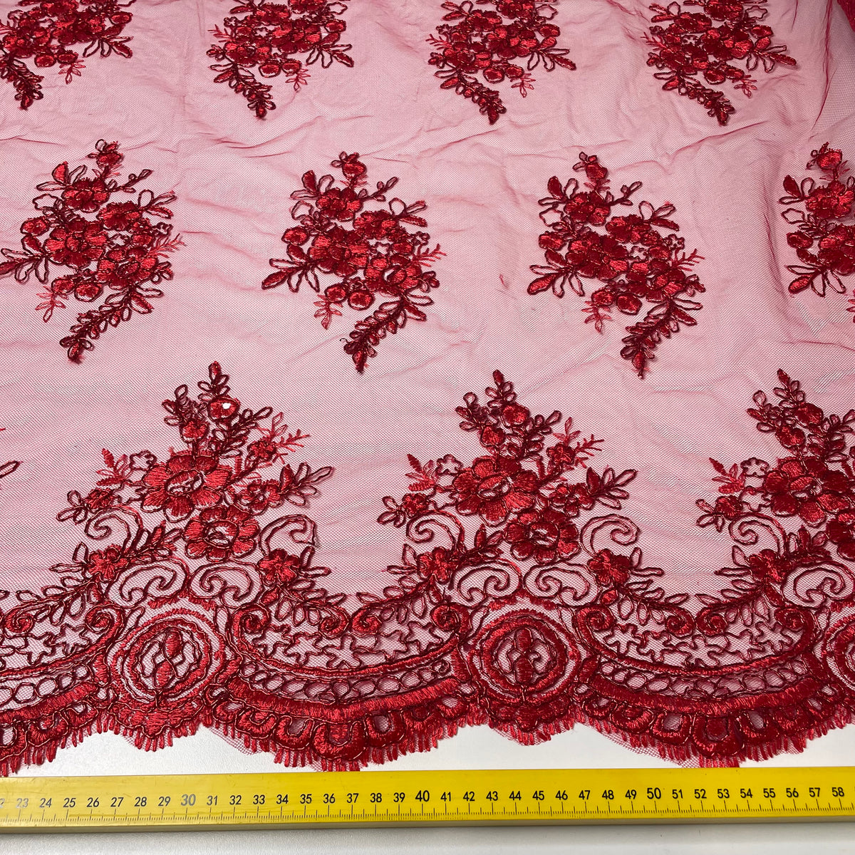 Tule Bordado Metalic Vermelho Fio Vermelho