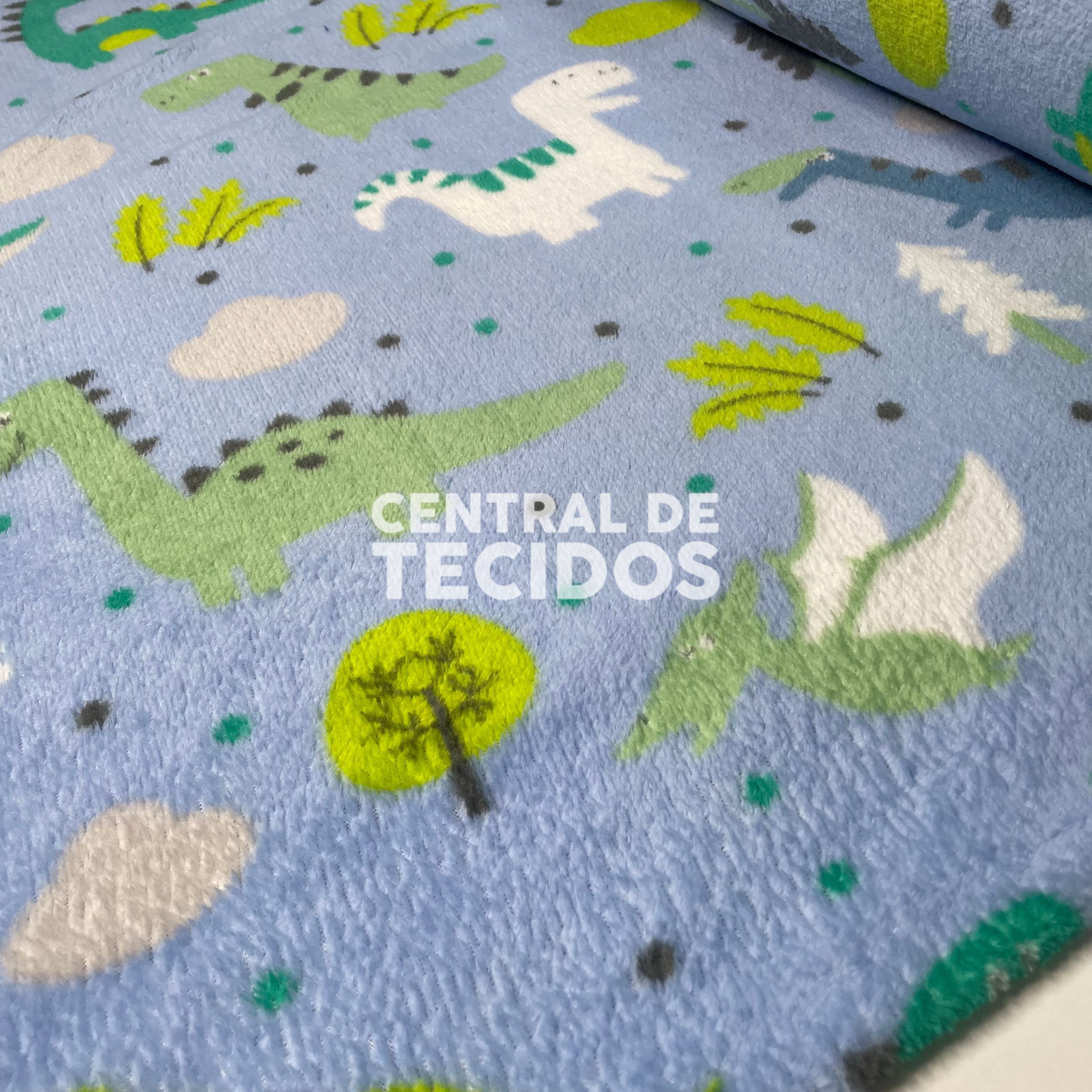 Fleece Dinossauros Azul Bebê