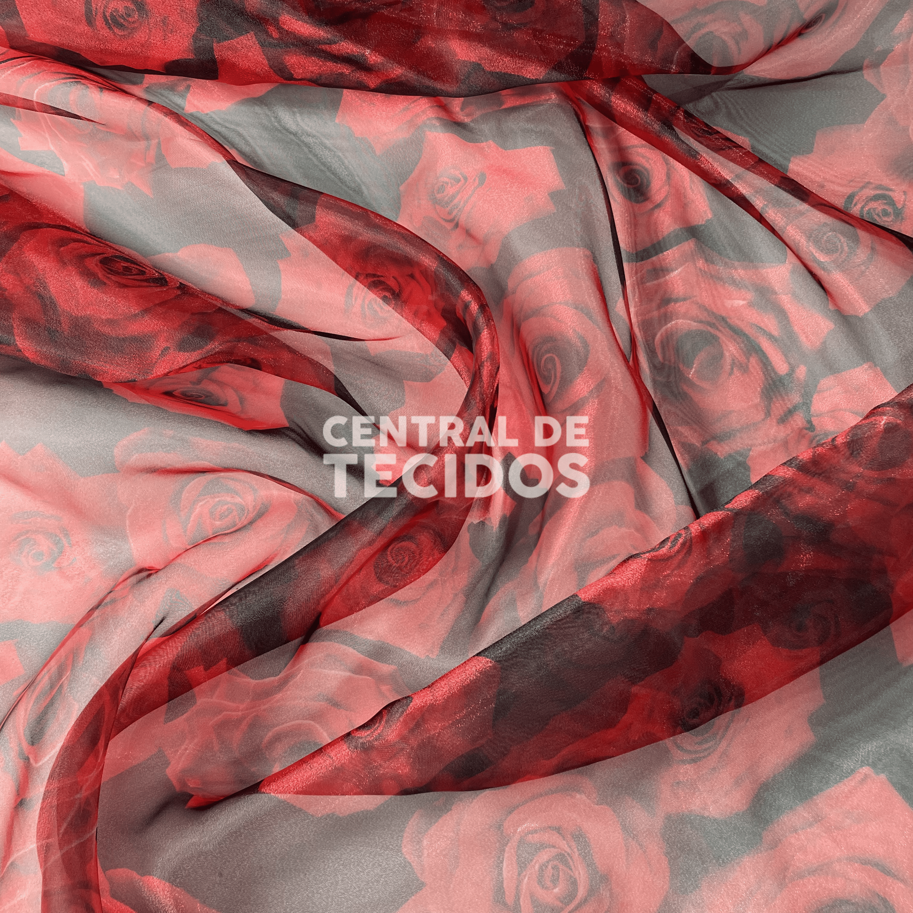 Organza Digital Rosas Vermelhas e Preto