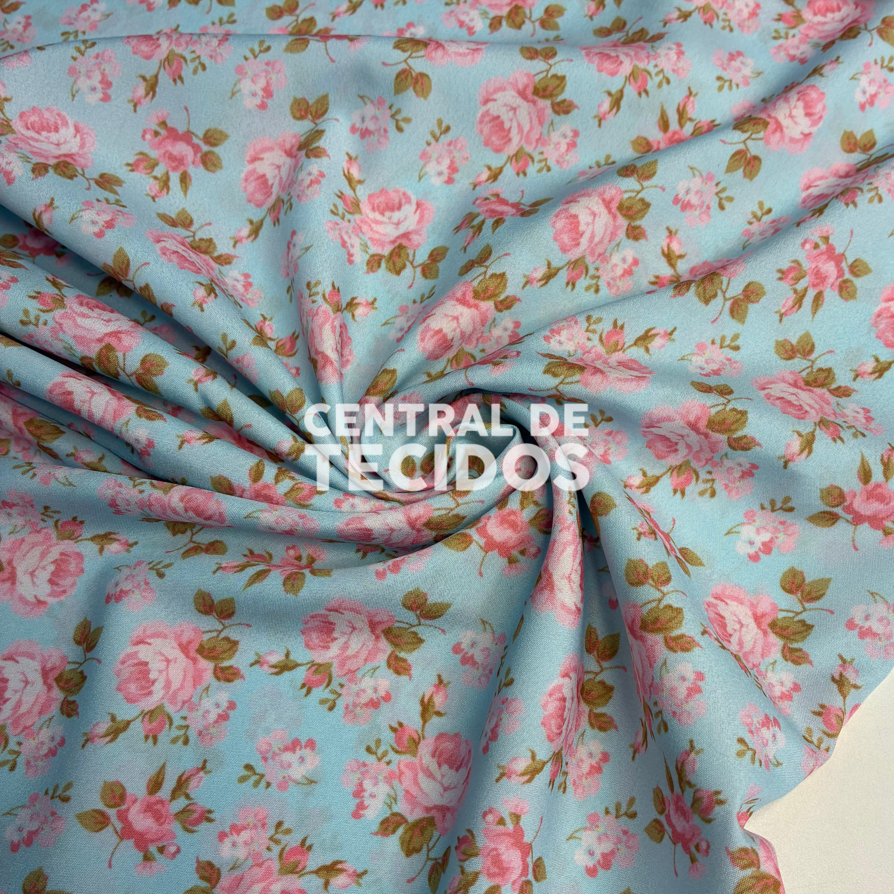 Oxfordine Digital Floral Lúcia Fundo Turquesa