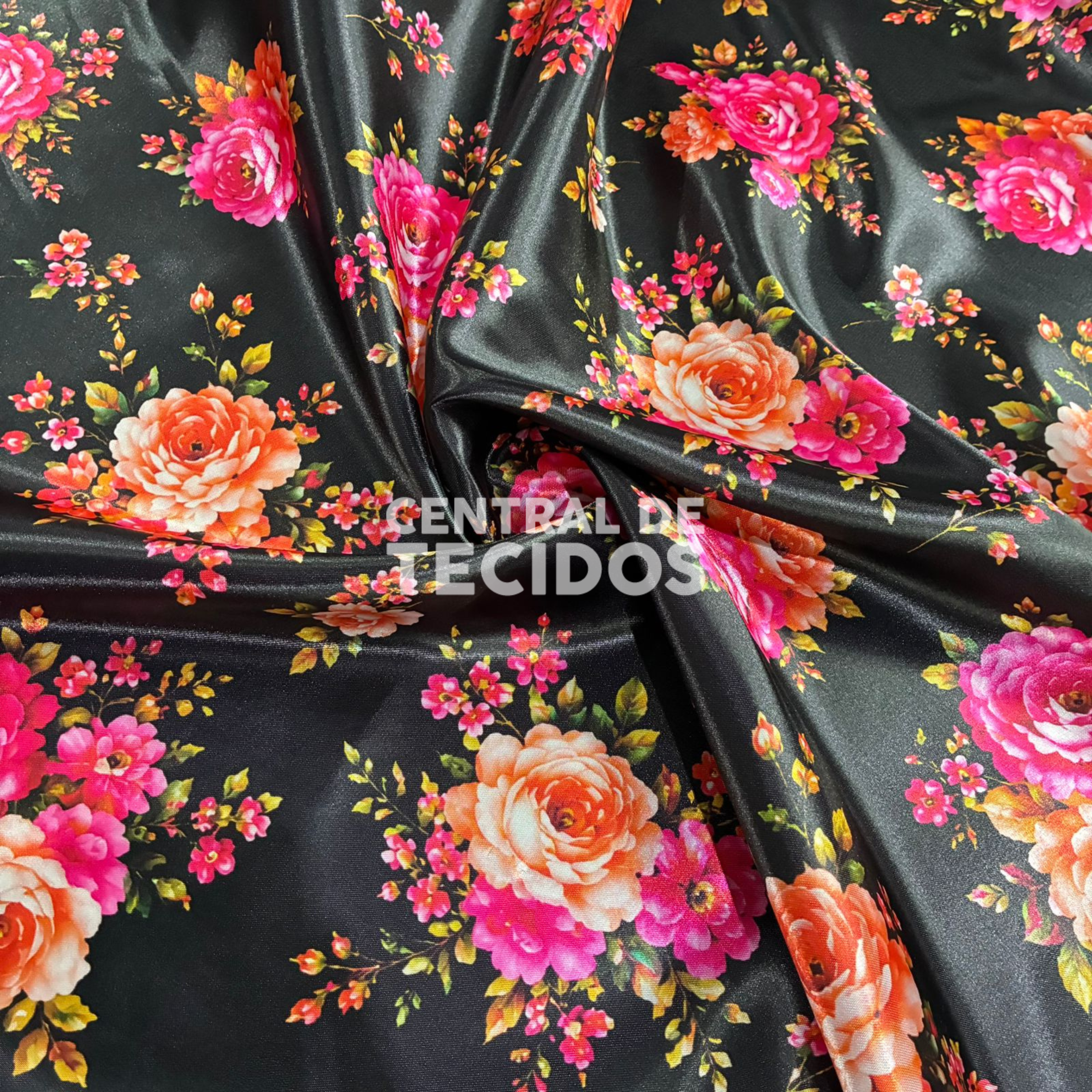 Cetim Digital Estampado Floral Oriental