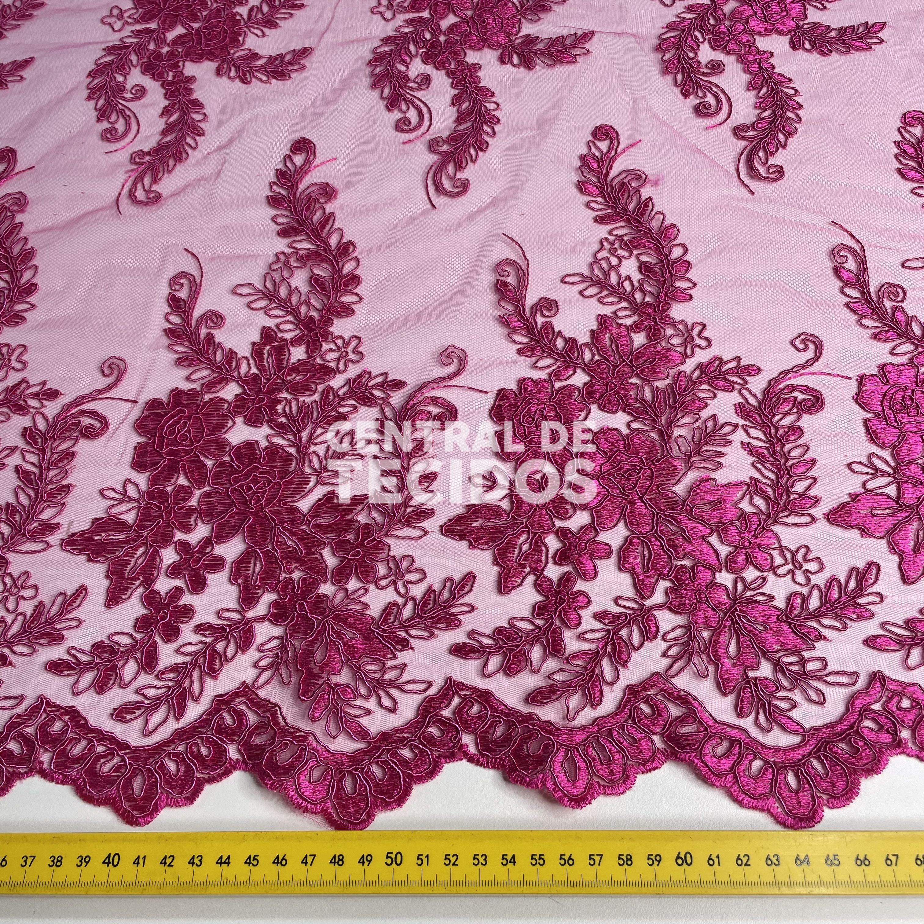 Tule Bordado Lyon Promocional Rosa Pink