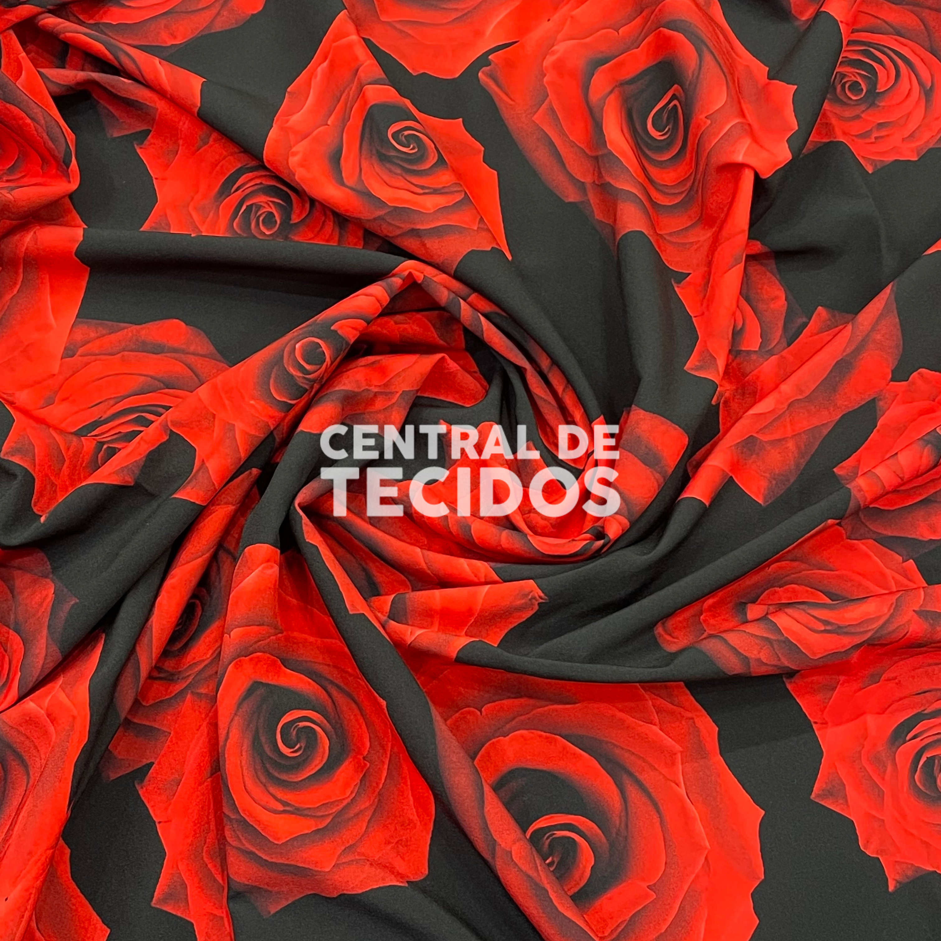 Toque de Seda Digital Rosas Vermelhas Fundo Preto