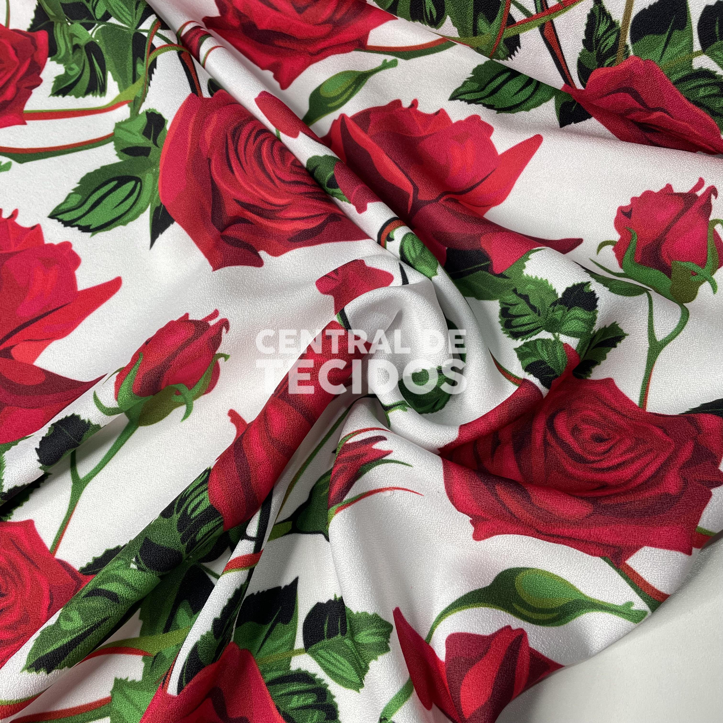 Crepe Torige Digital Rosas Vermelhas