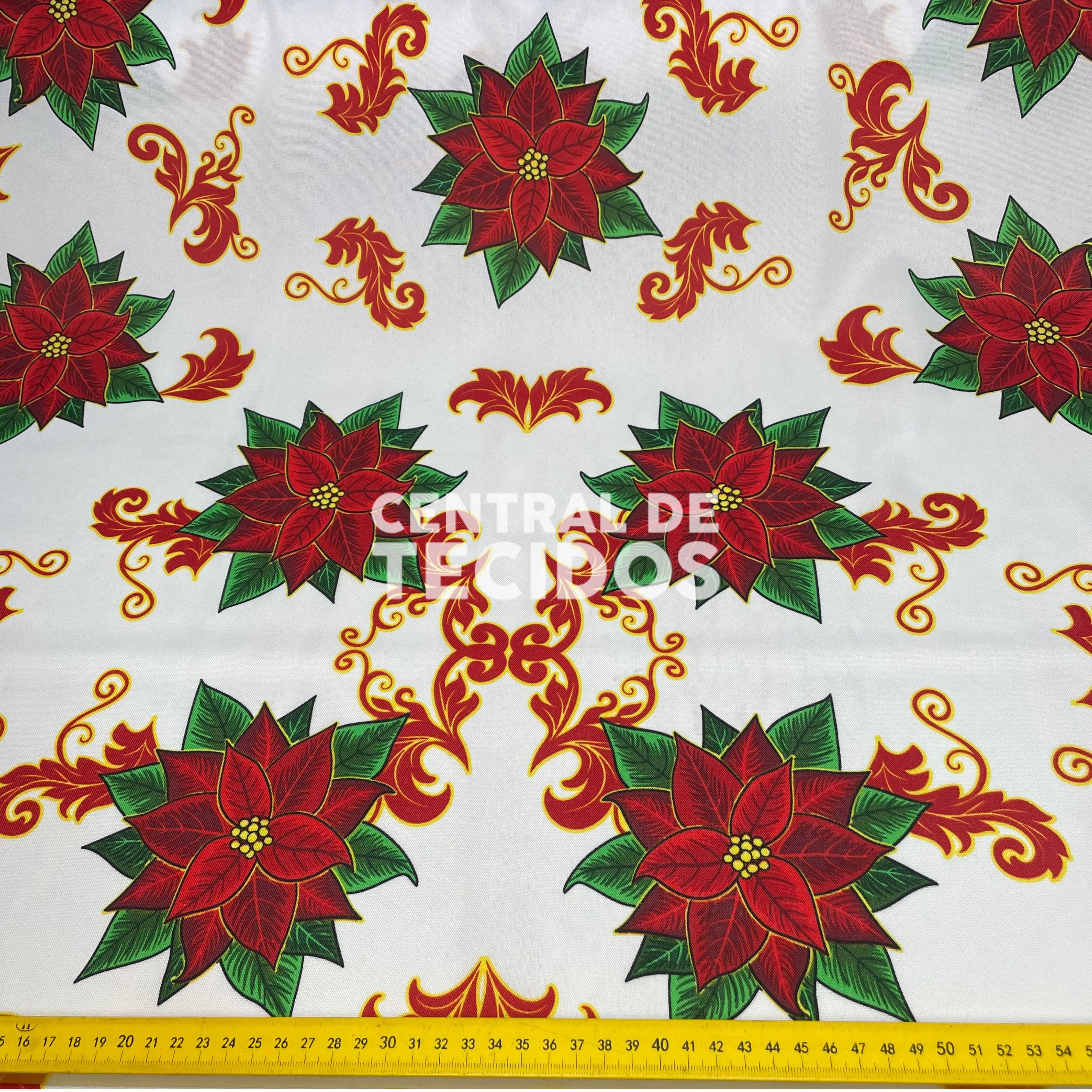 Oxford Natalino Branco Arabescos Vermelhos
