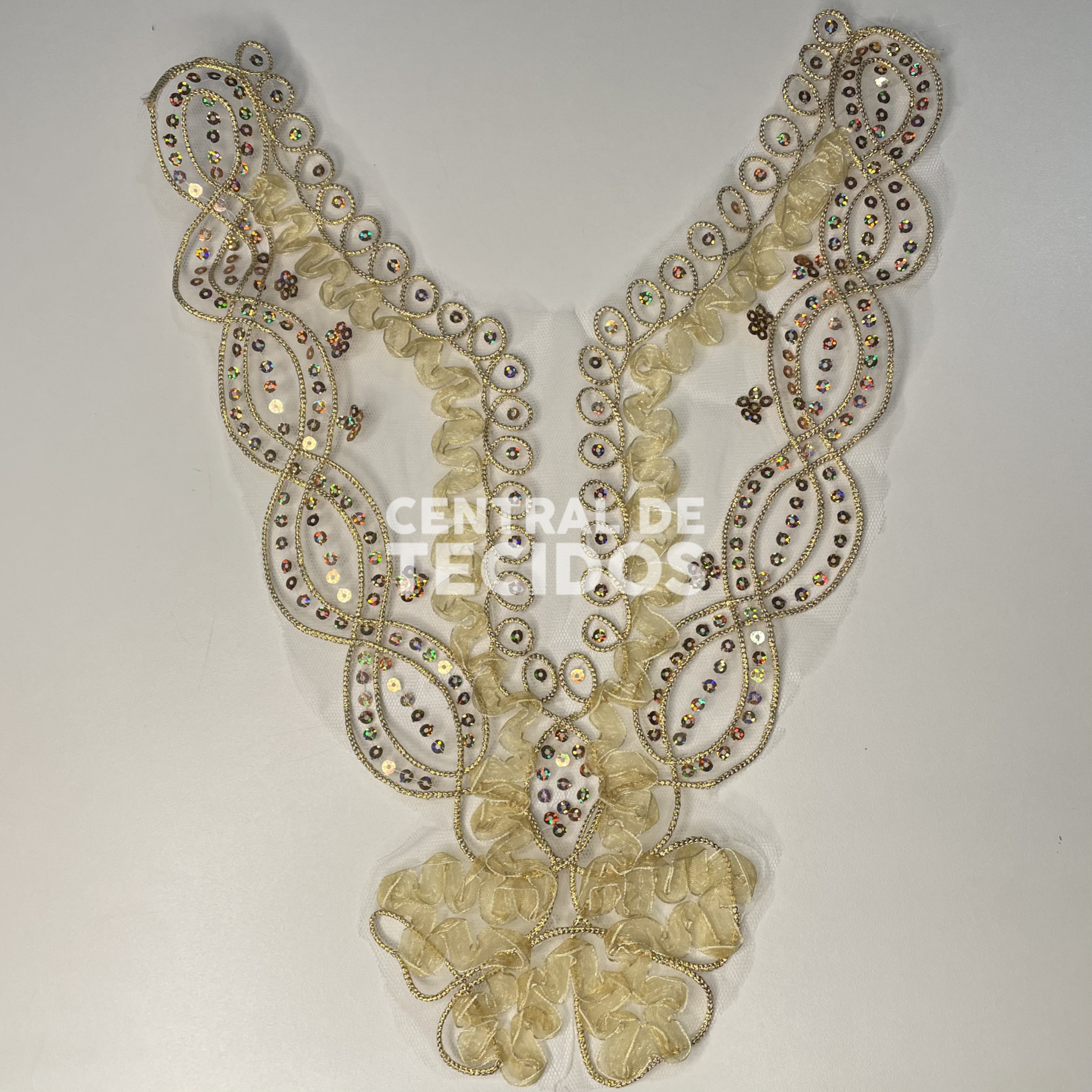 Gola Bordada Paetês Amarelo Ouro
