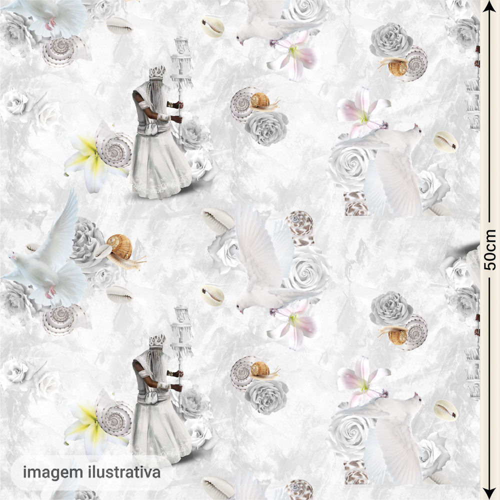 Oxford Estampado Digital Oxalá e Rosas Brancas