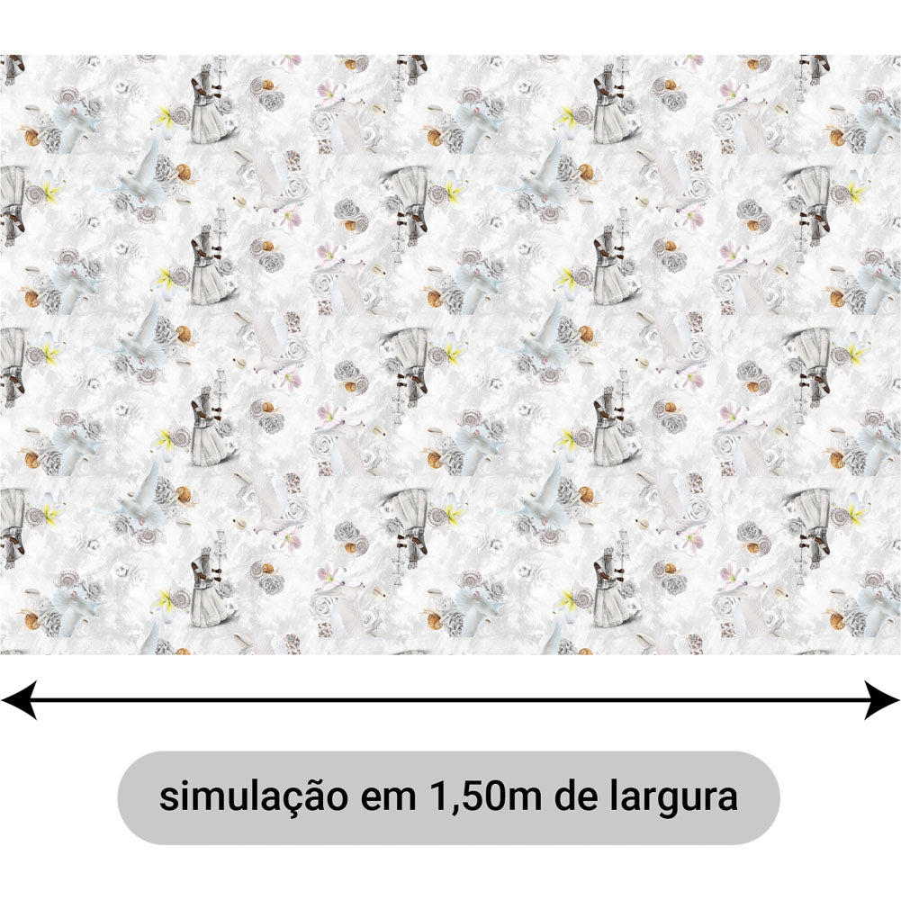 Oxford Estampado Digital Oxalá e Rosas Brancas