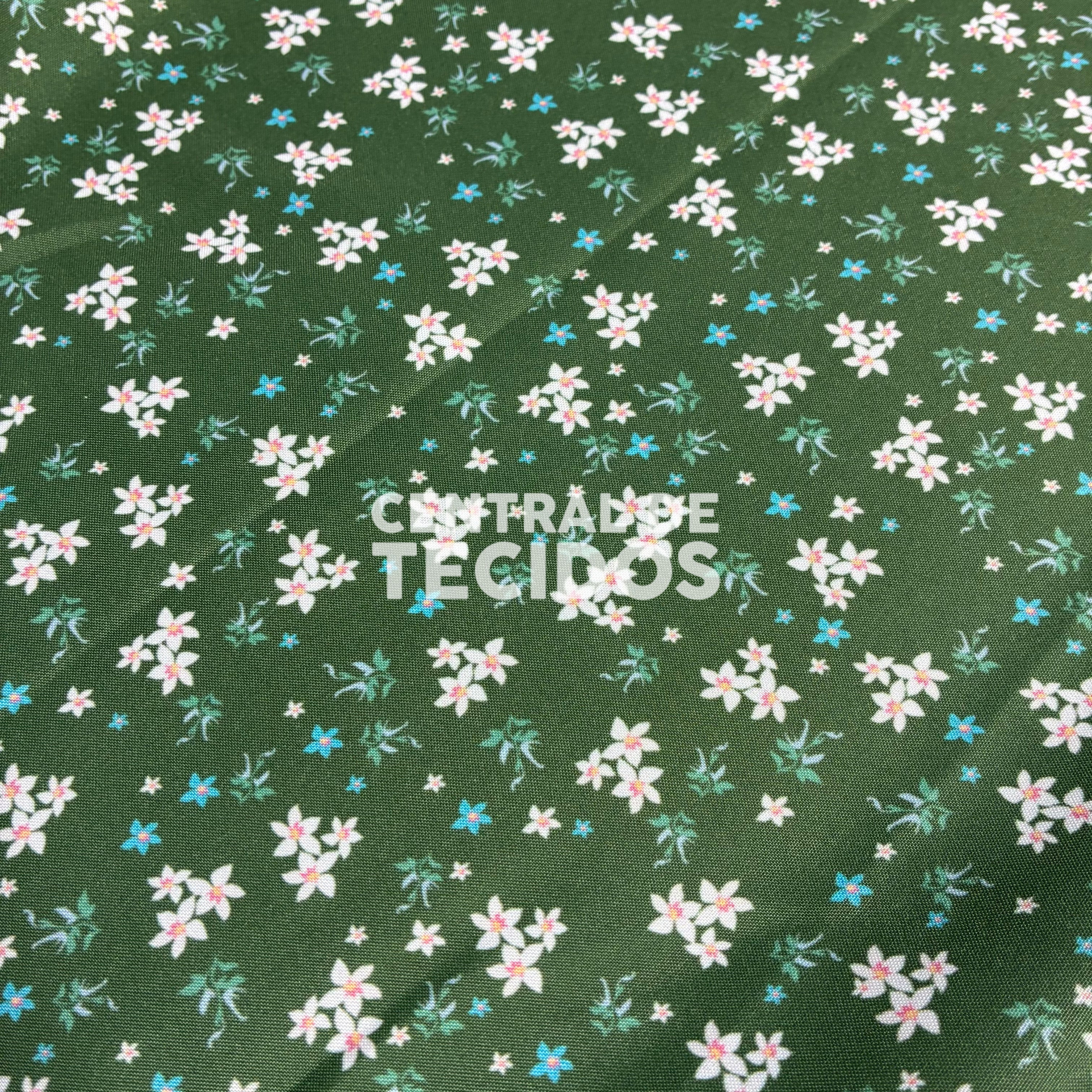 Oxfordine Digital Floral Branco Fundo Verde
