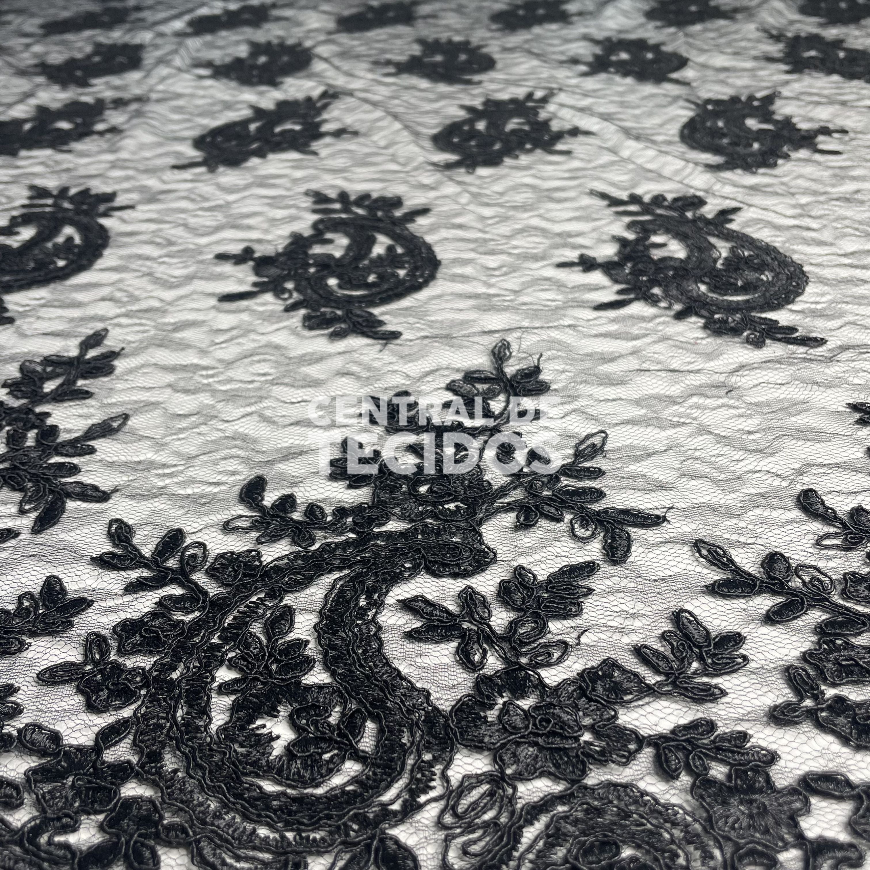 Tule Bordado Lyon Promocional Preto