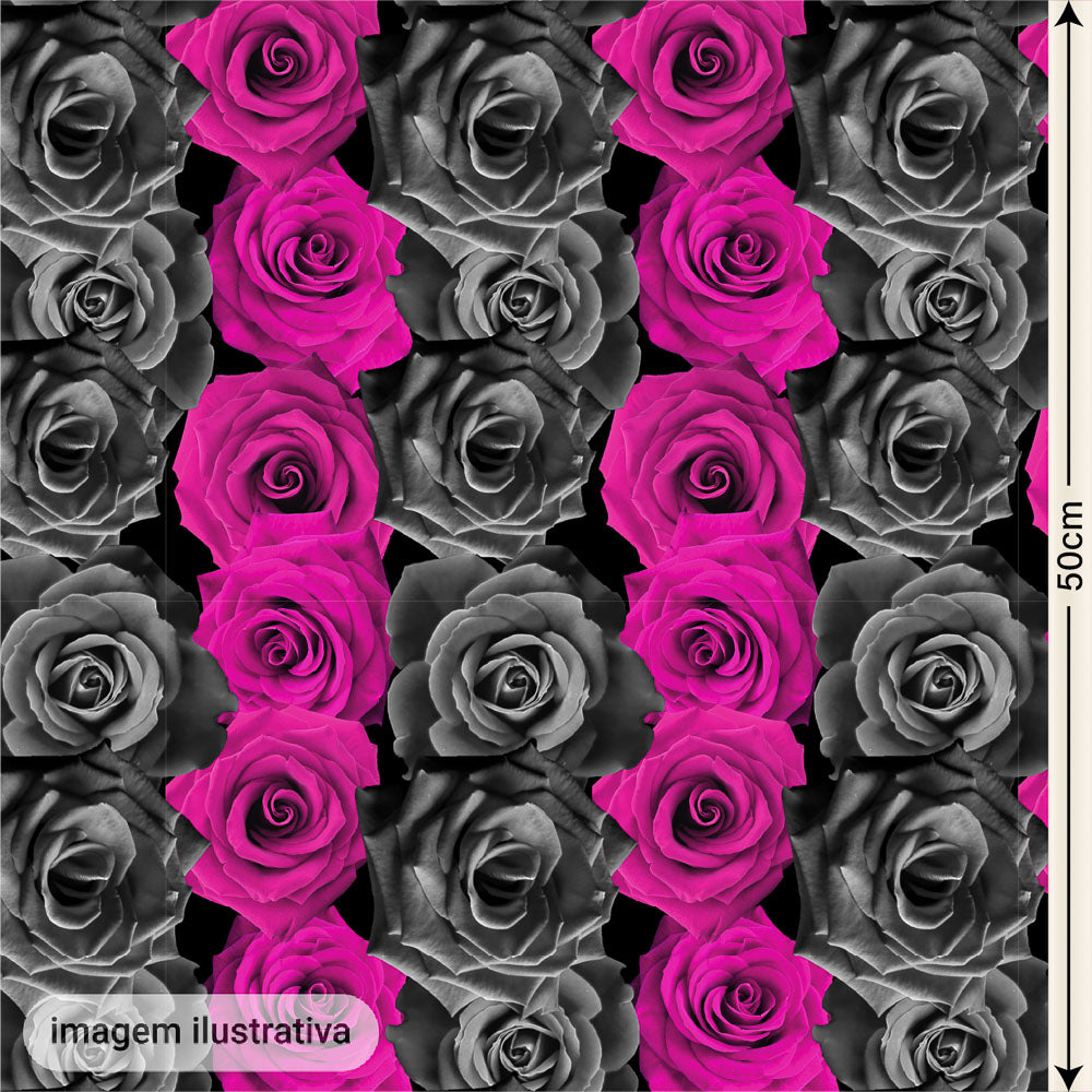 Oxford Digital Rosas na Horizontal Rosas e Pretas