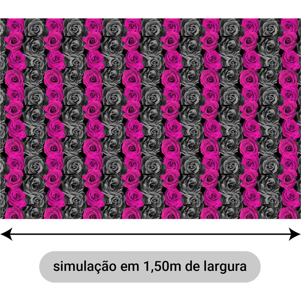 Oxford Digital Rosas na Horizontal Rosas e Pretas