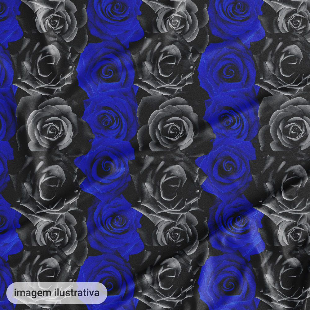 Oxford Digital Rosas na Horizontal Azuis e Pretas