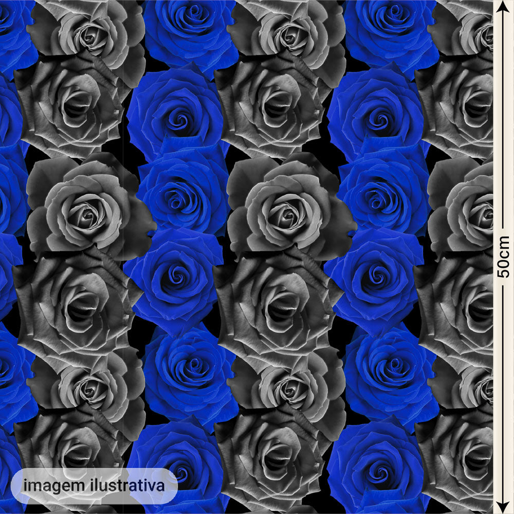 Oxford Digital Rosas na Horizontal Azuis e Pretas