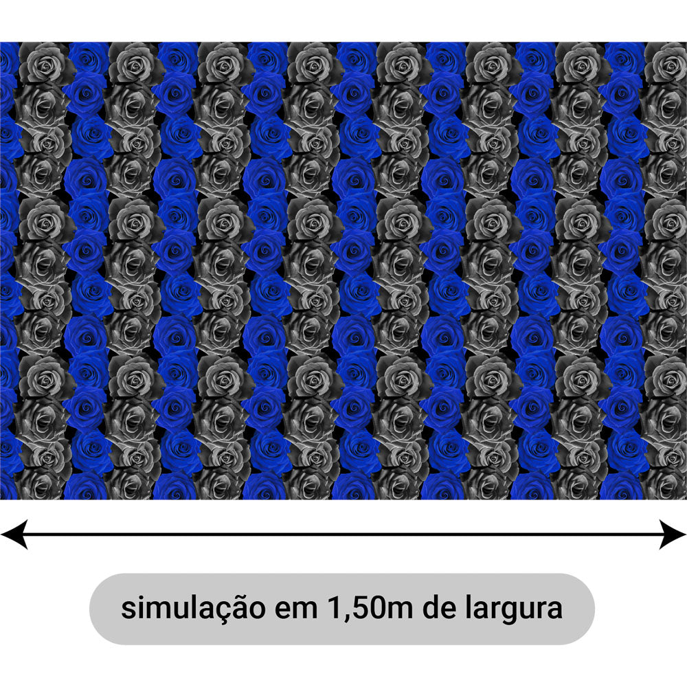 Oxford Digital Rosas na Horizontal Azuis e Pretas