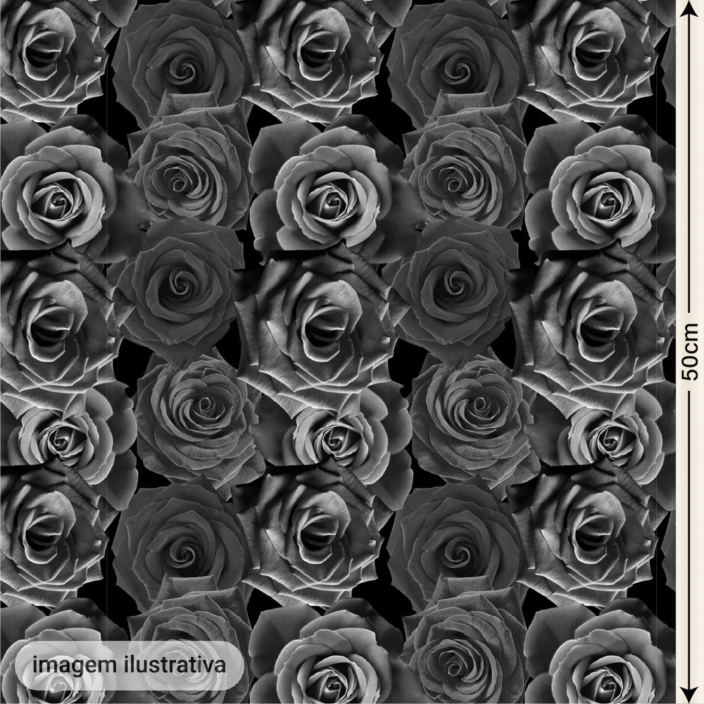 Oxford Digital Rosas na Horizontal Cinzas e Pretas
