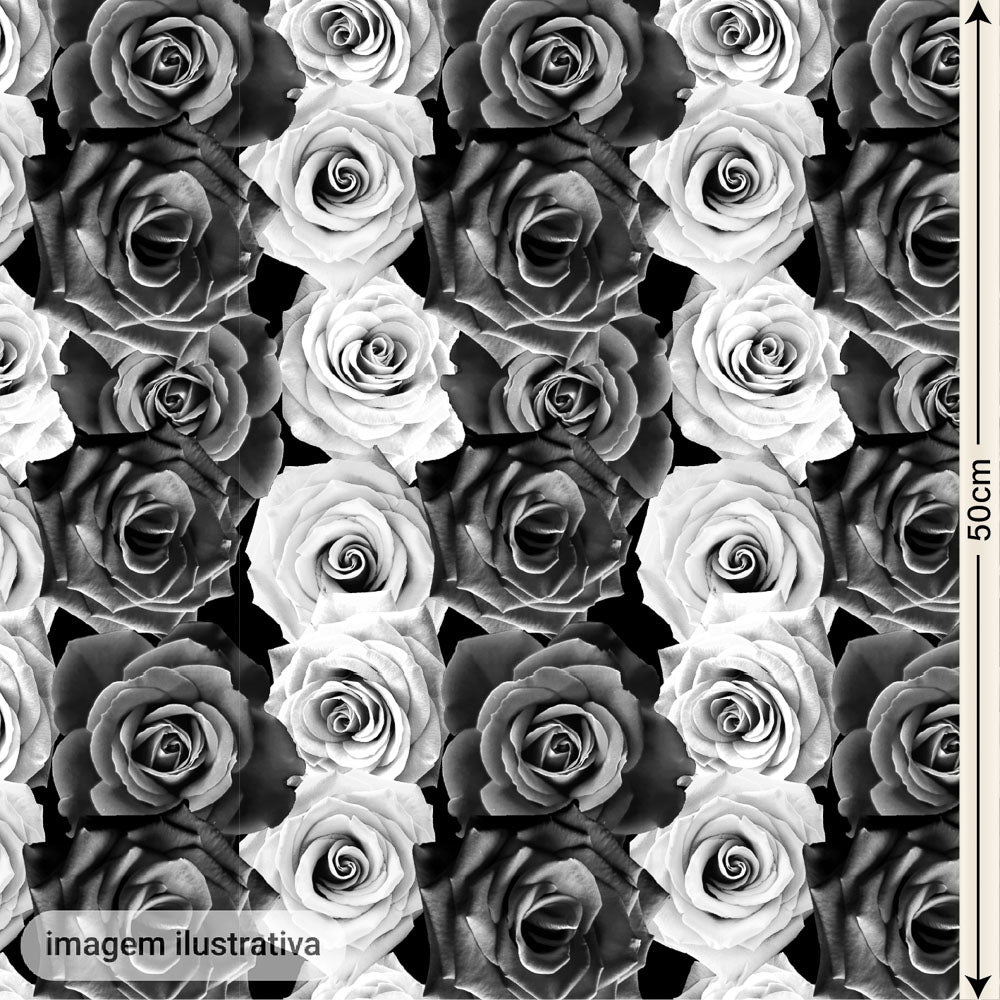 Oxford Digital Rosas na Horizontal Brancas e Pretas