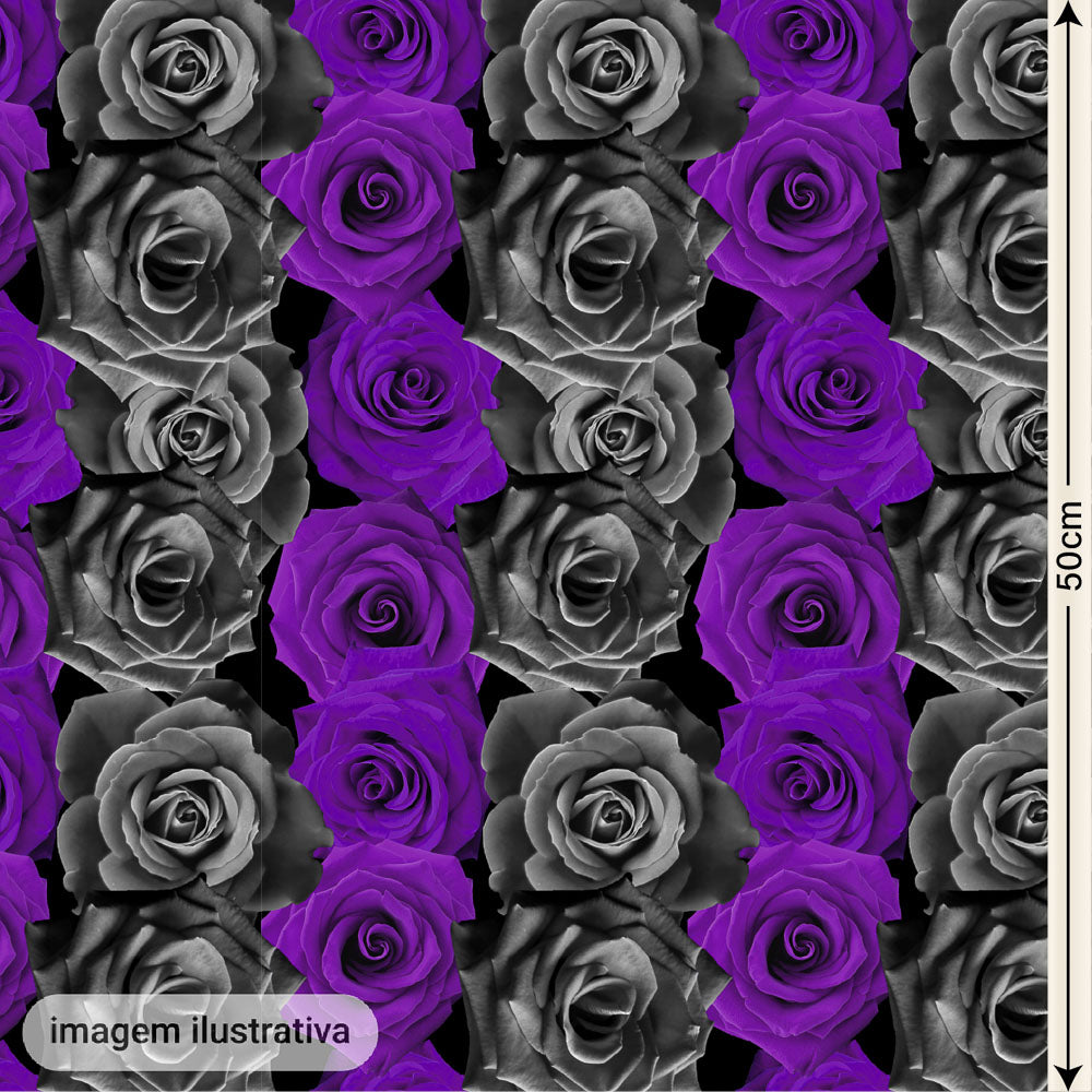 Oxford Digital Rosas na Horizontal Roxas e Pretas
