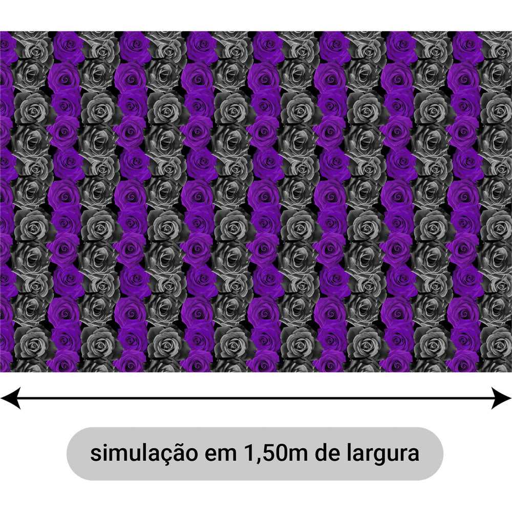 Oxford Digital Rosas na Horizontal Roxas e Pretas