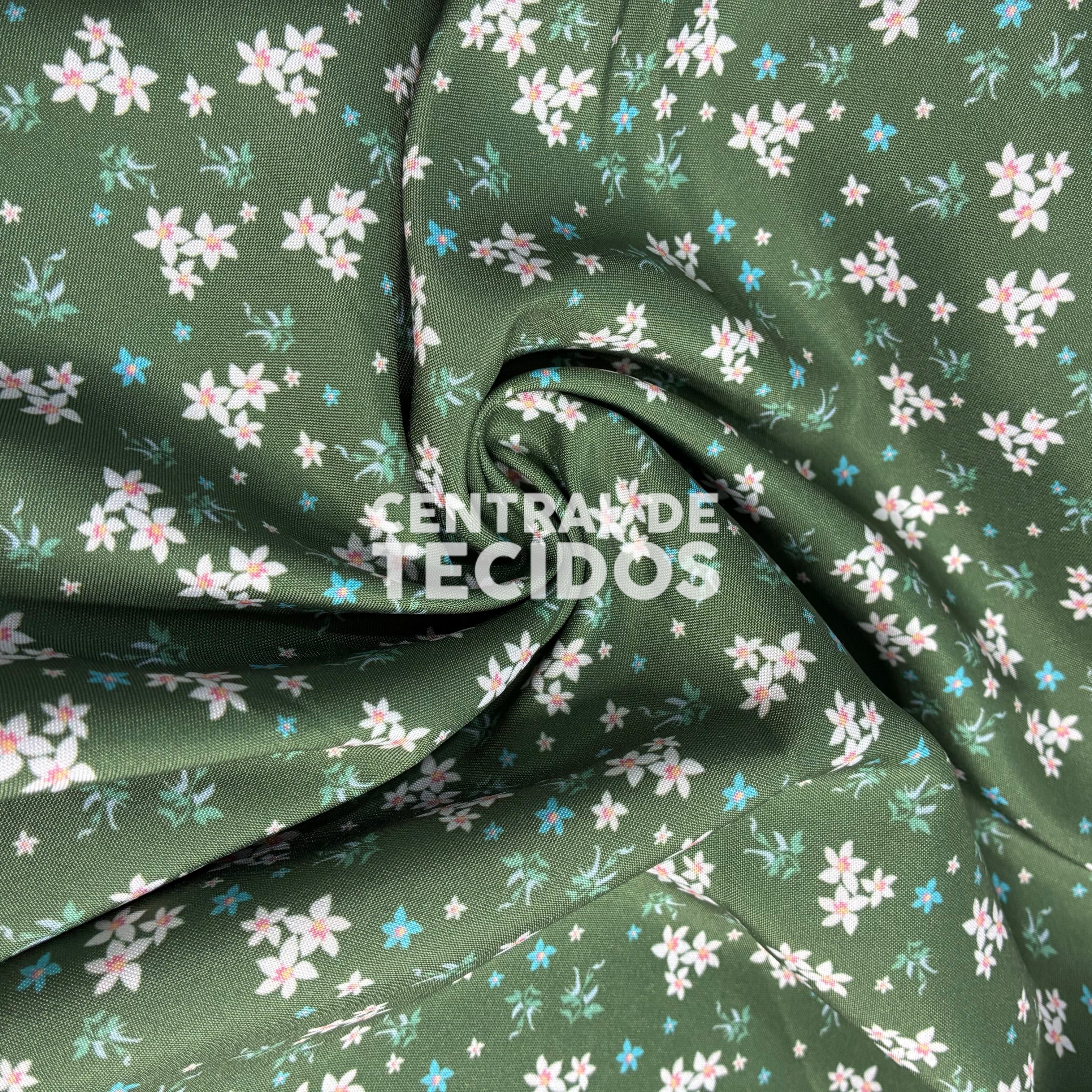 Oxfordine Digital Floral Branco Fundo Verde