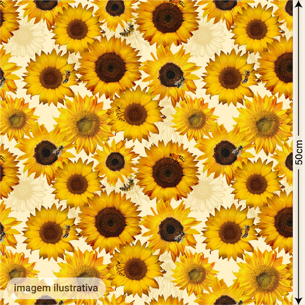 Oxford Digital Girassóis Fundo Creme