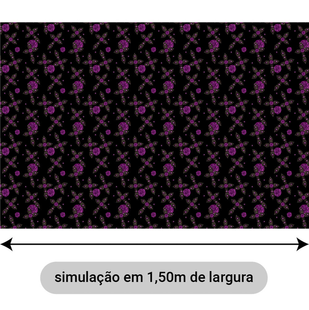 Oxford Digital Gótico Cruzes e Rosas Roxas Fundo Preto