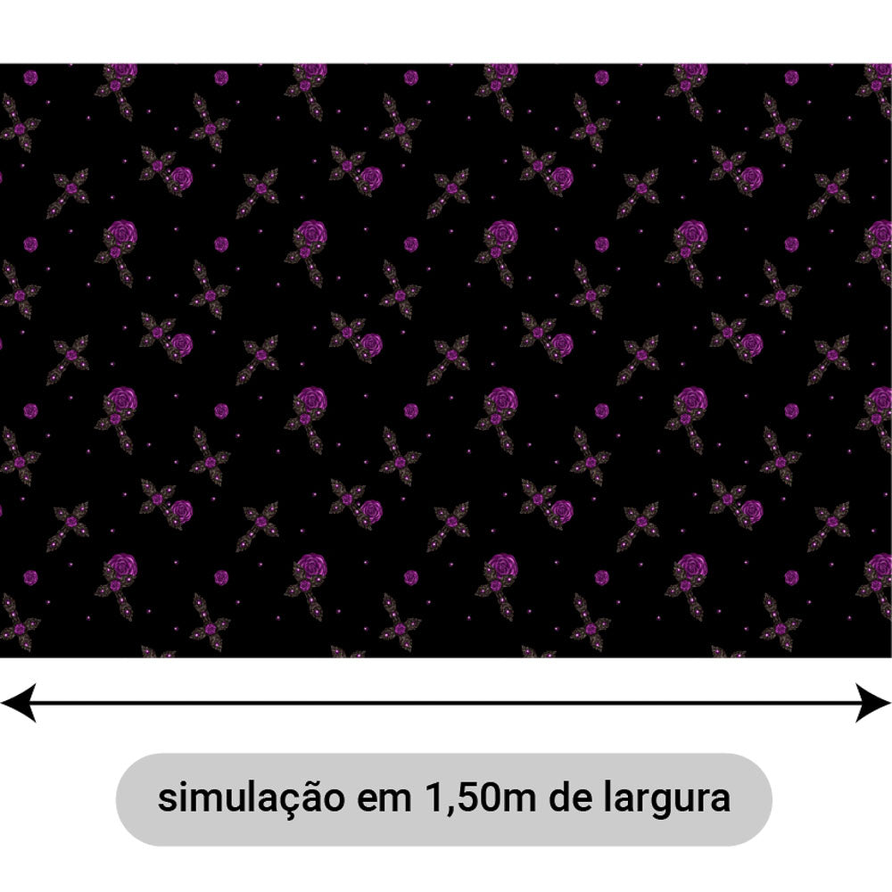 Oxford Digital Cruzes e Rosas Roxas Fundo Preto