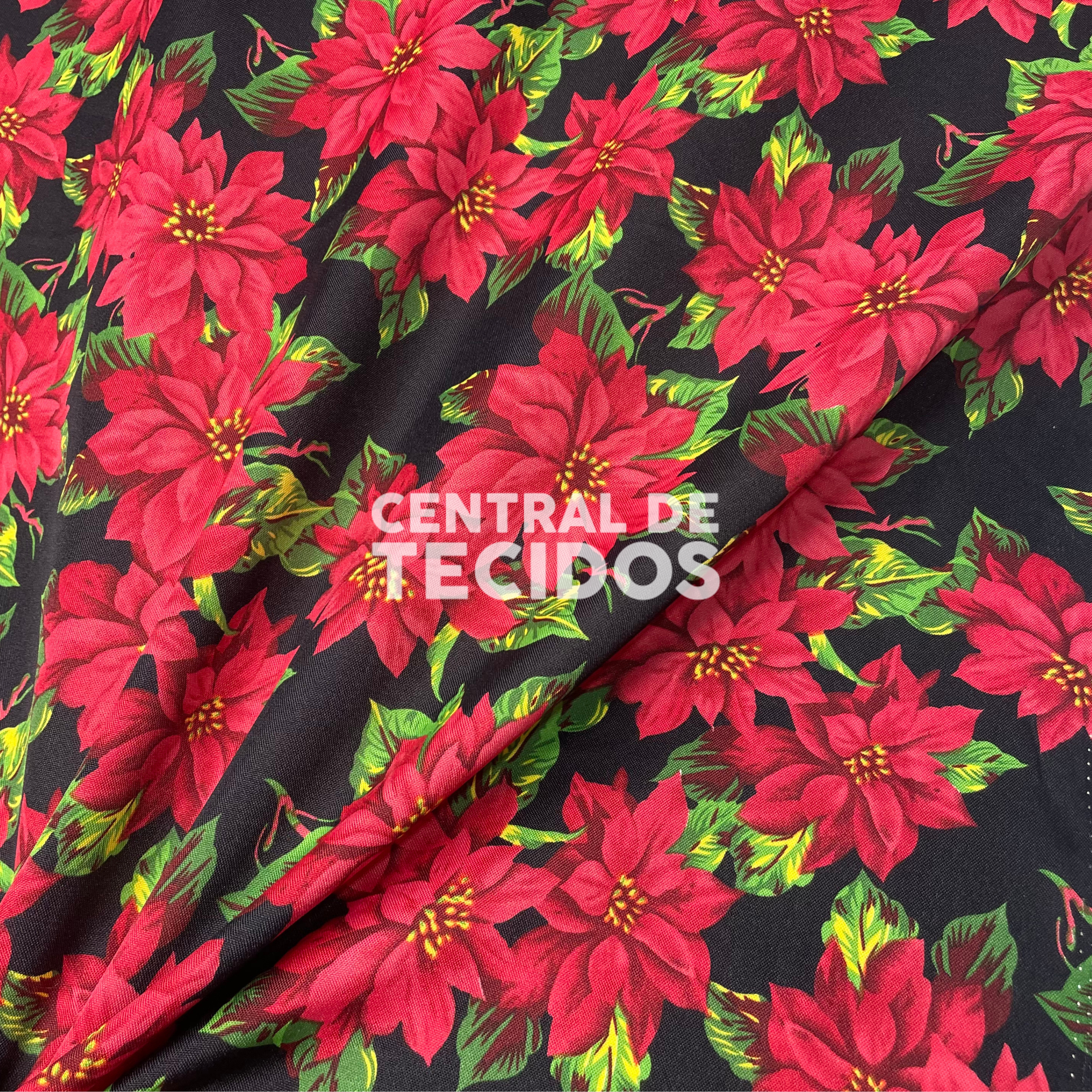 Oxford Natalino Jardim de Poinsétias Bordô Fundo Preto