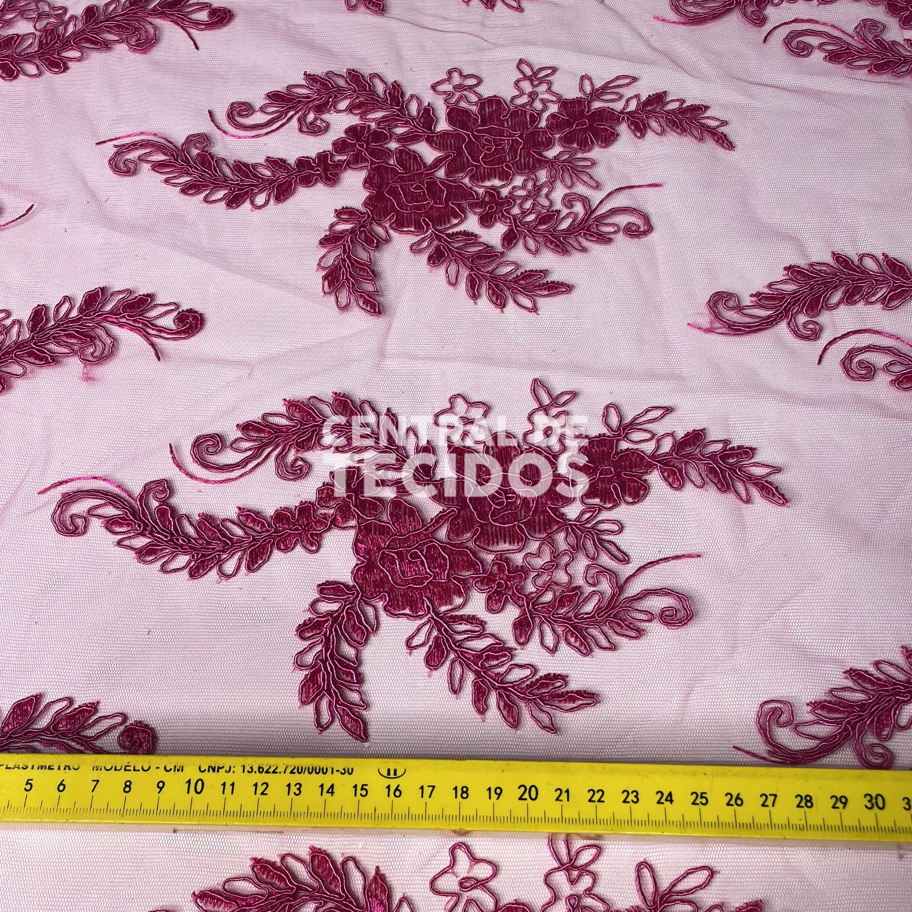 Tule Bordado Lyon Promocional Rosa Pink