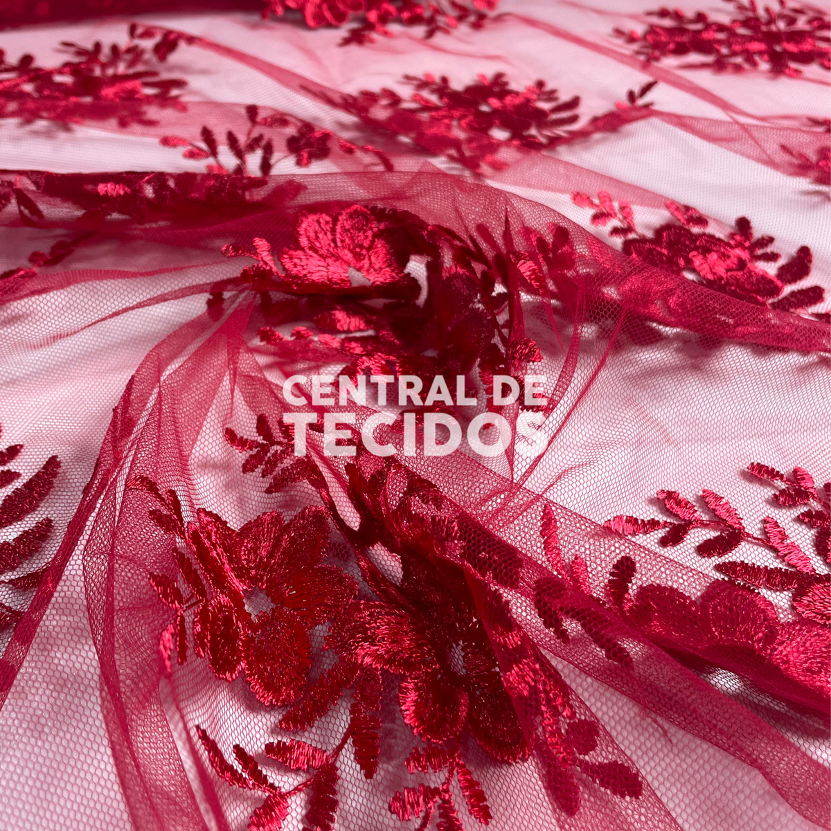Tule Bordado Juliana Vermelho