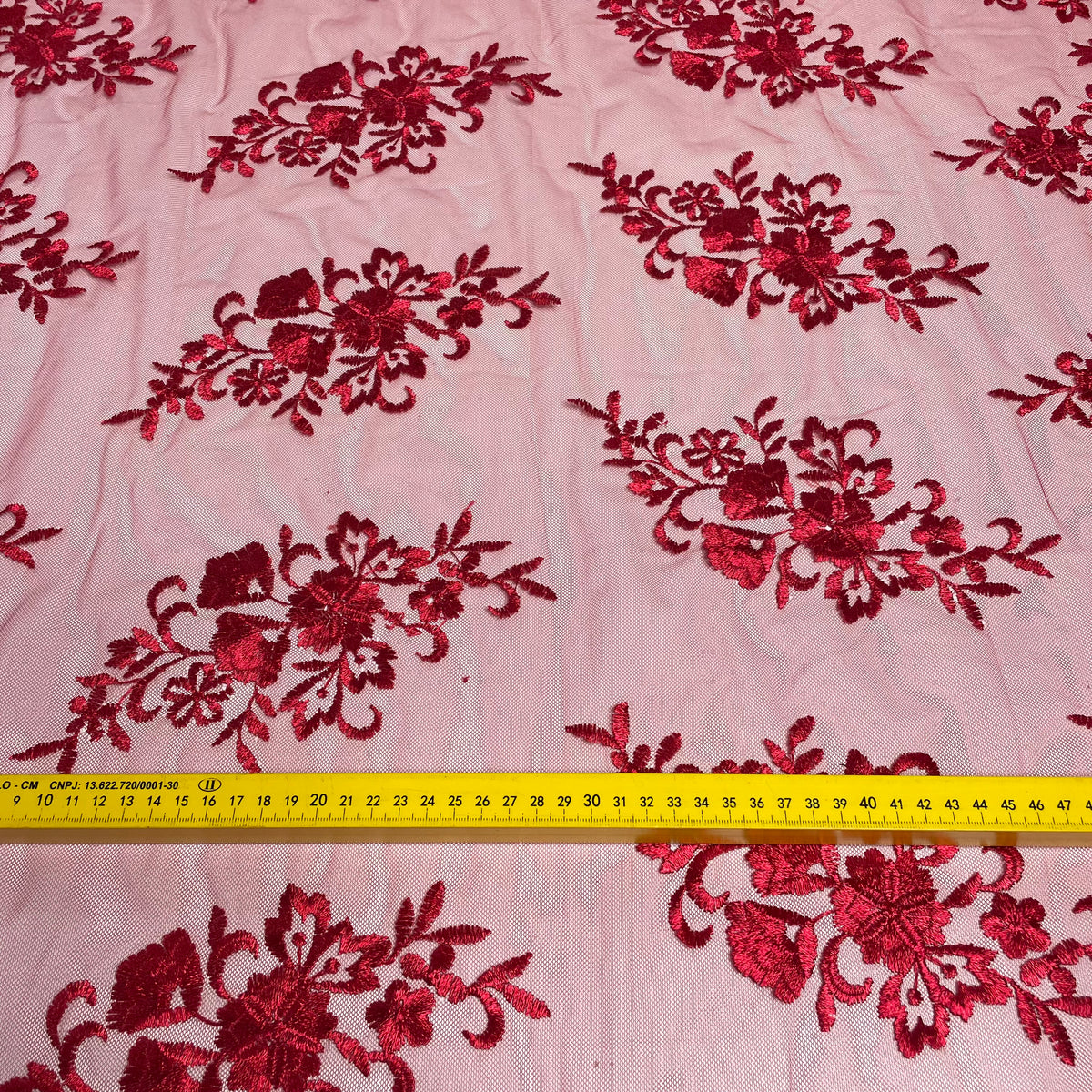Tule Bordado Juliana Vermelho