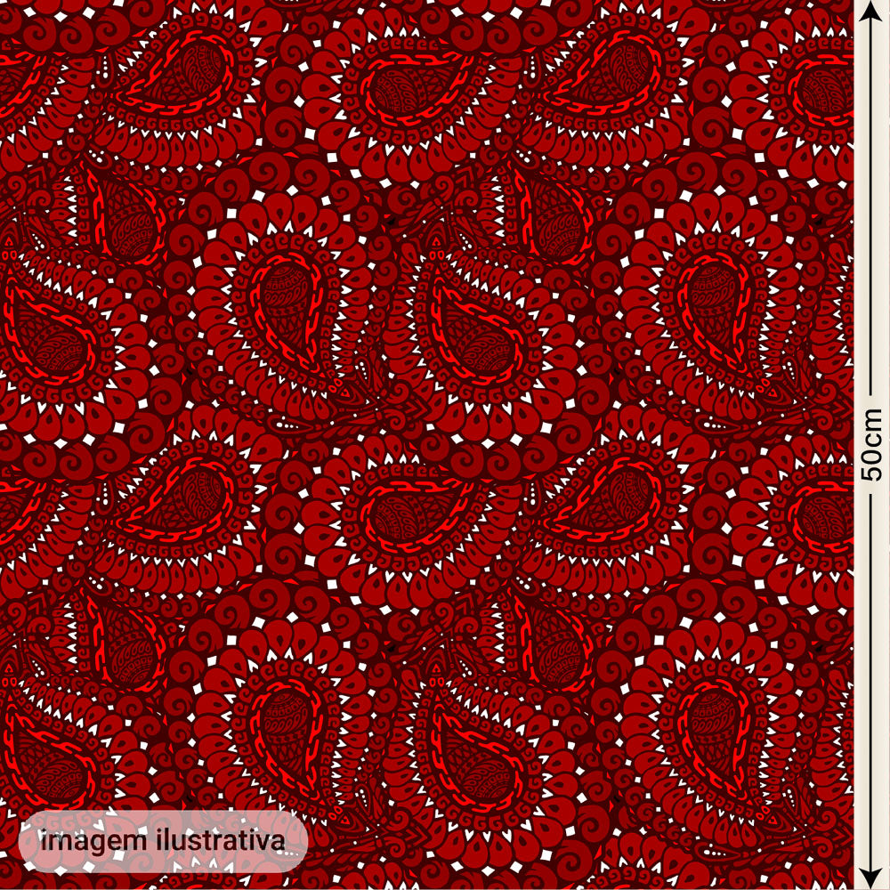 Oxford Digital Paisley Vermelho e Branco
