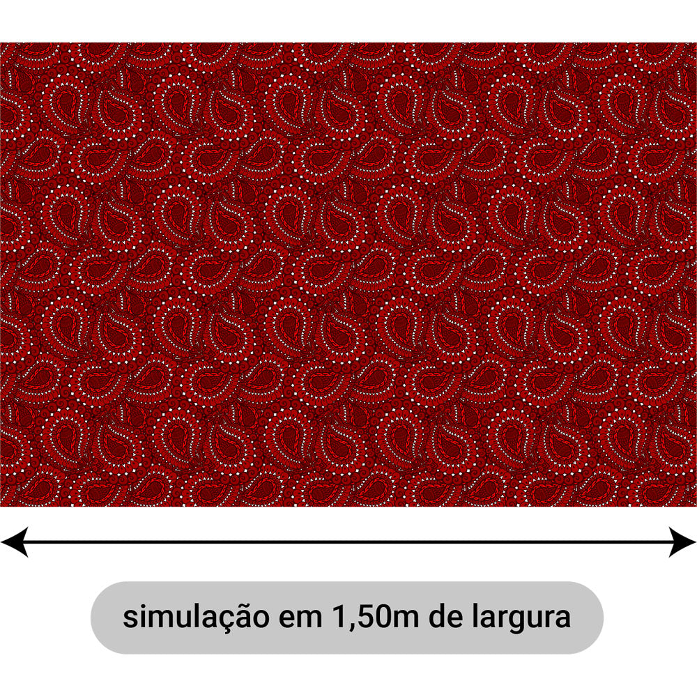 Oxford Digital Paisley Vermelho e Branco